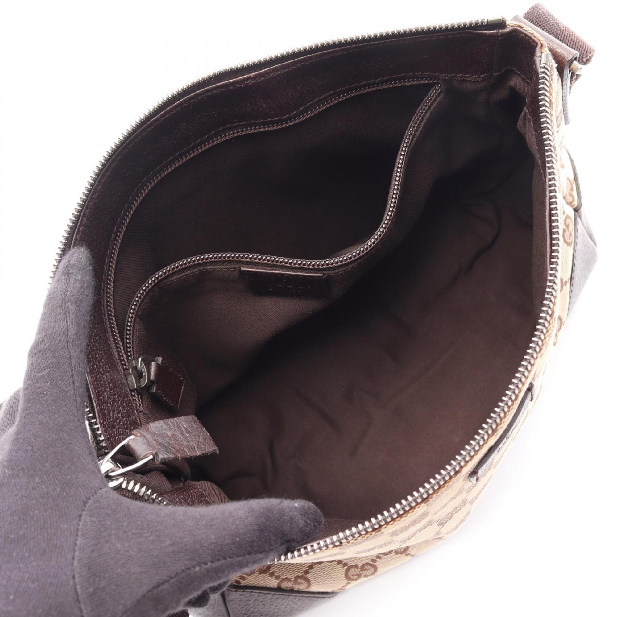 Gucci Beige Brown Canvas Leather Shoulder Bag (Pre-Owned)