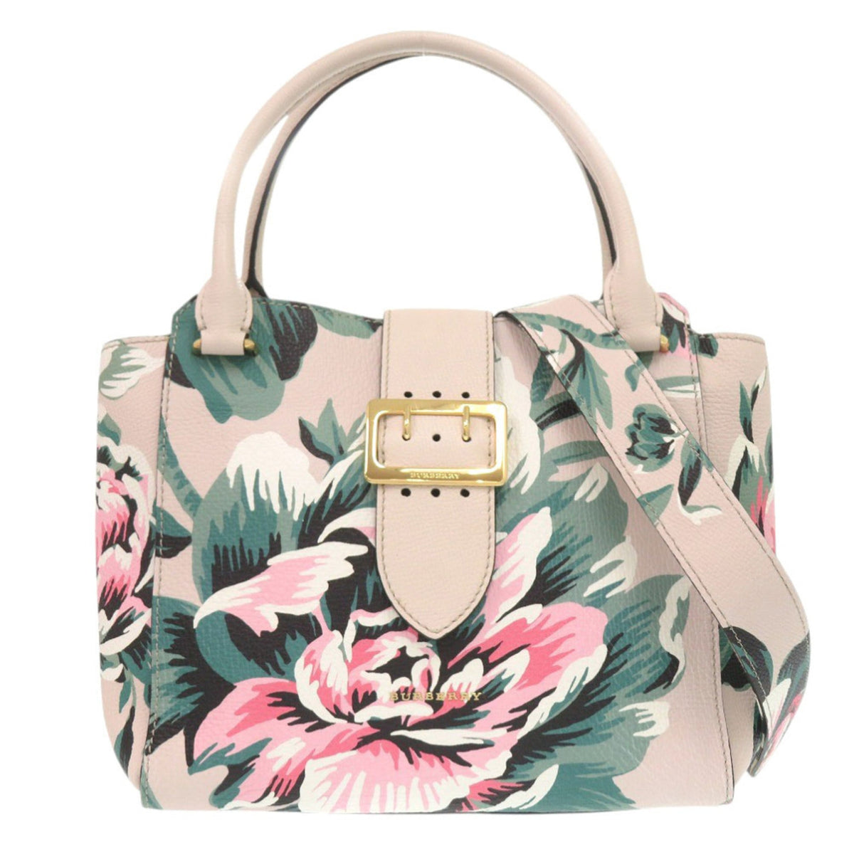 Burberry Beige Green Pink Leather Handbag Shoulder Bag (Pre-Owned)