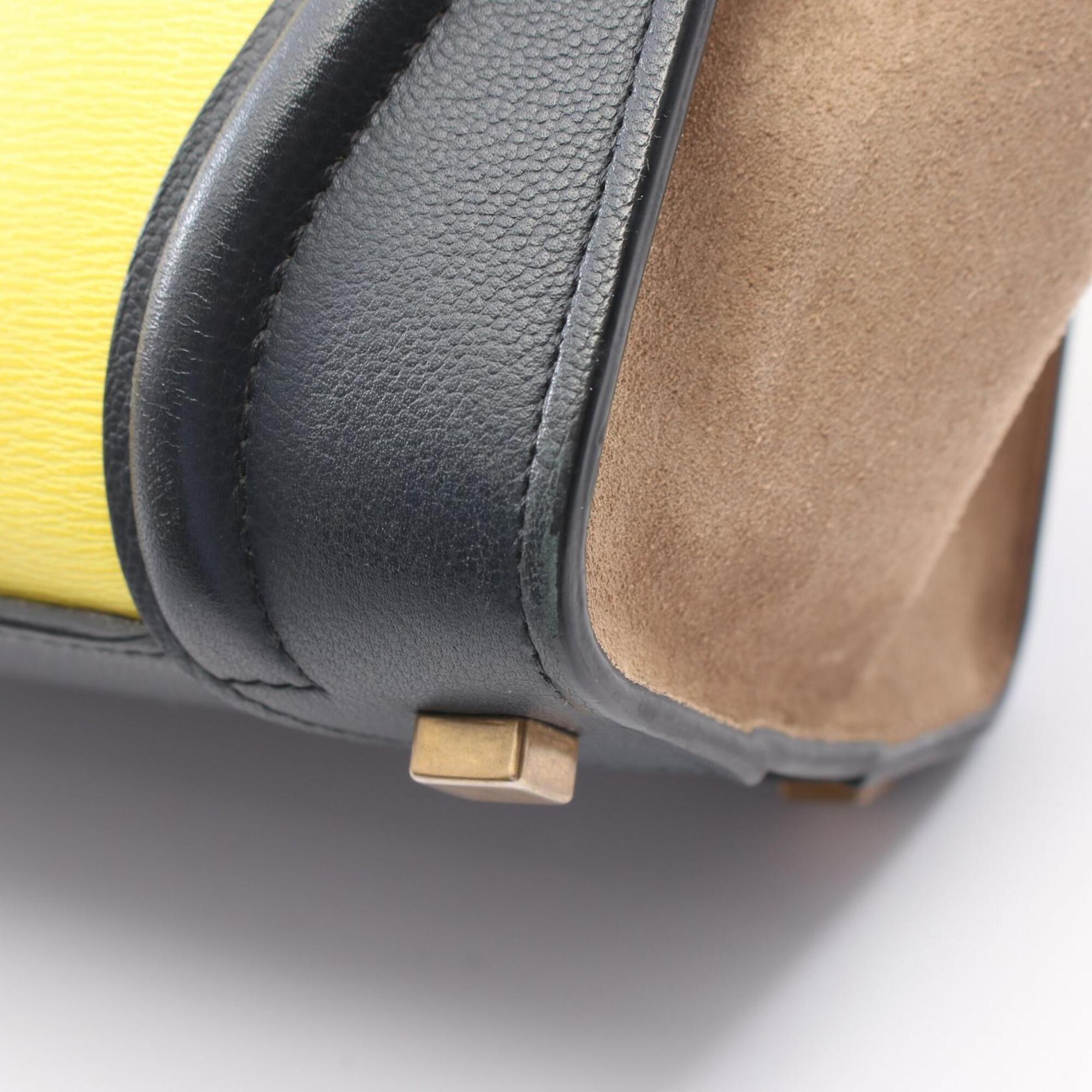 Celine Beige Navy Yellow Suede Leather Handbag Tote Bag (Pre-Owned)