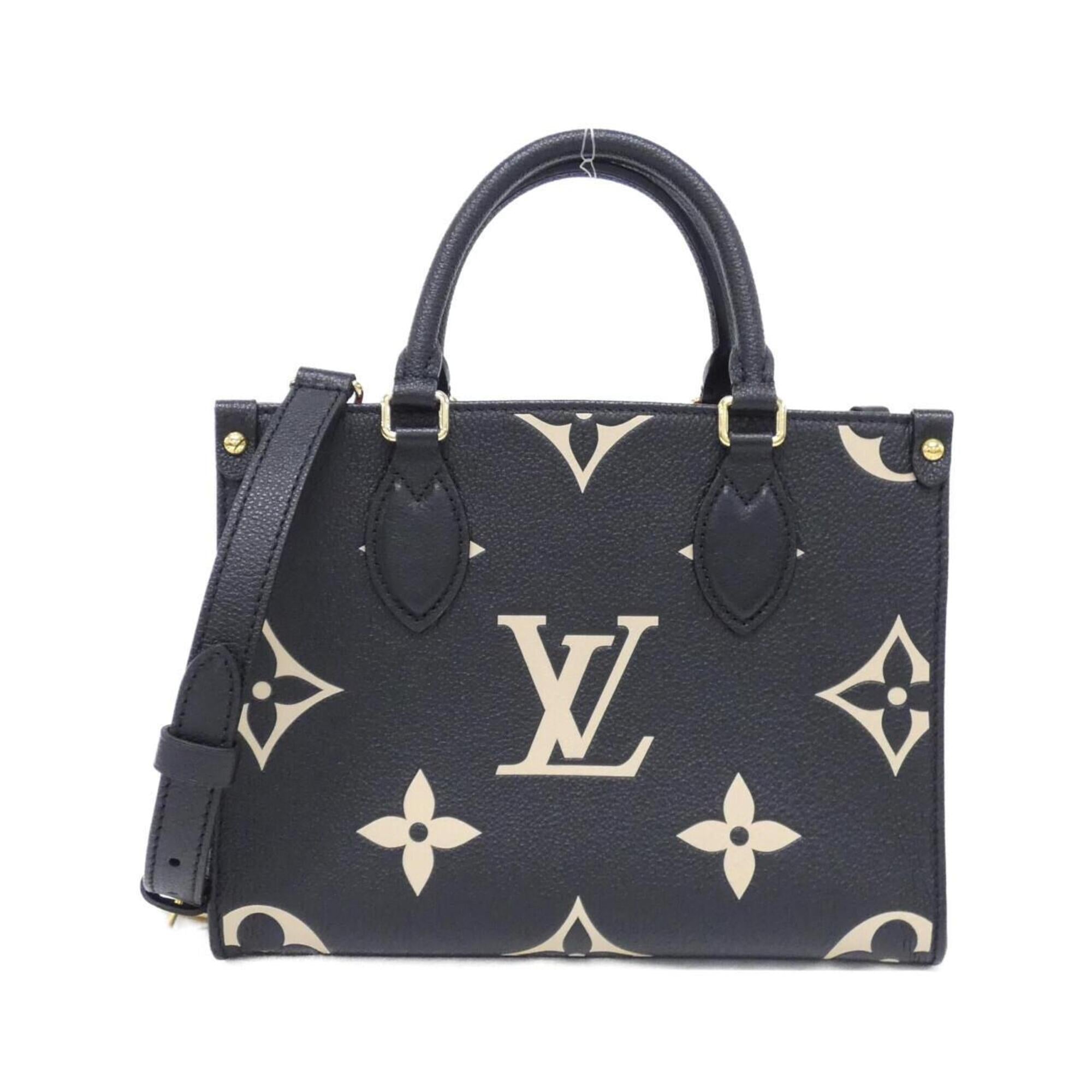 Louis Vuitton Beige Black Leather Handbag (Pre-Owned)