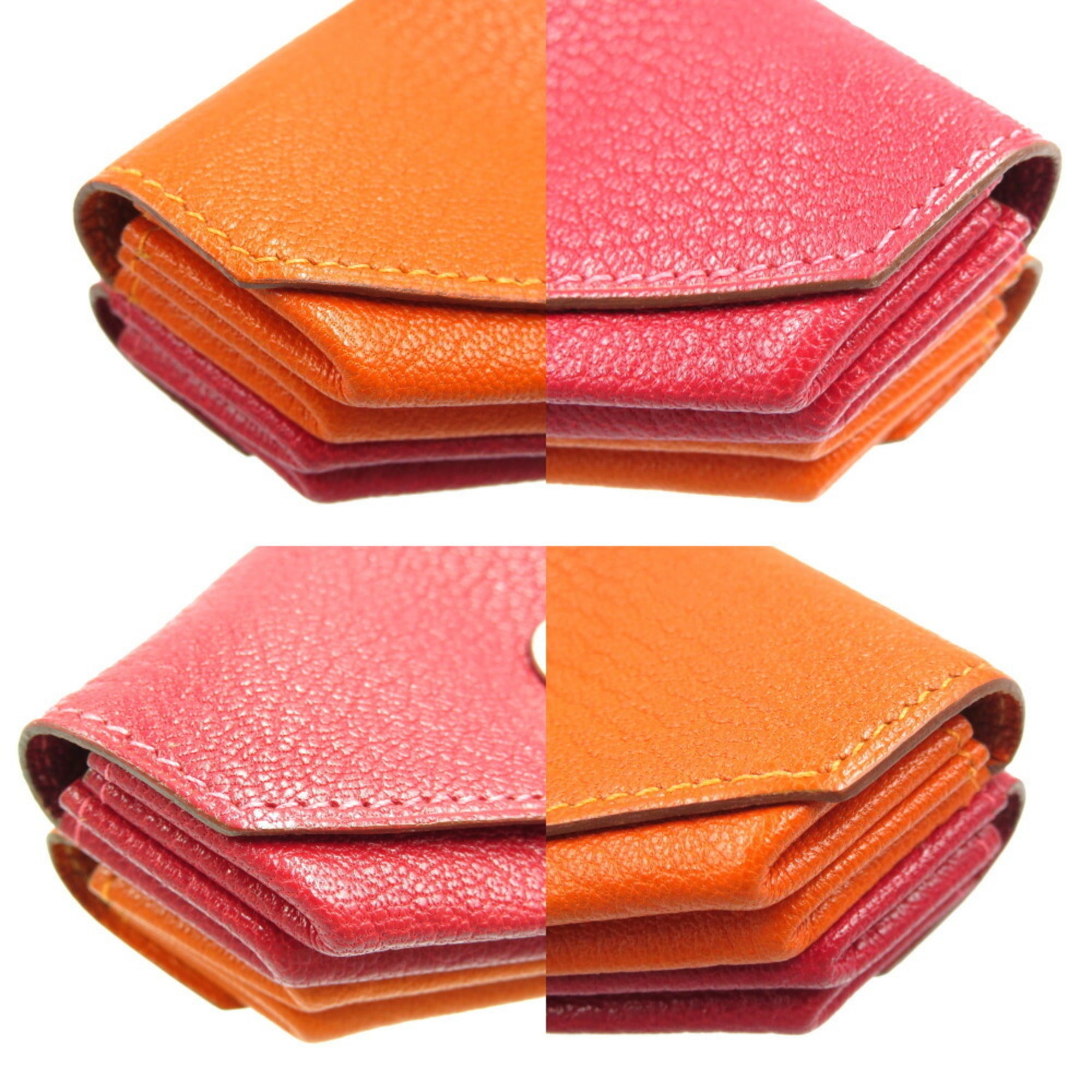 Hermes Orange Red Color Chevre Leather Coin Purse/Coin Case (Pre-Owned)