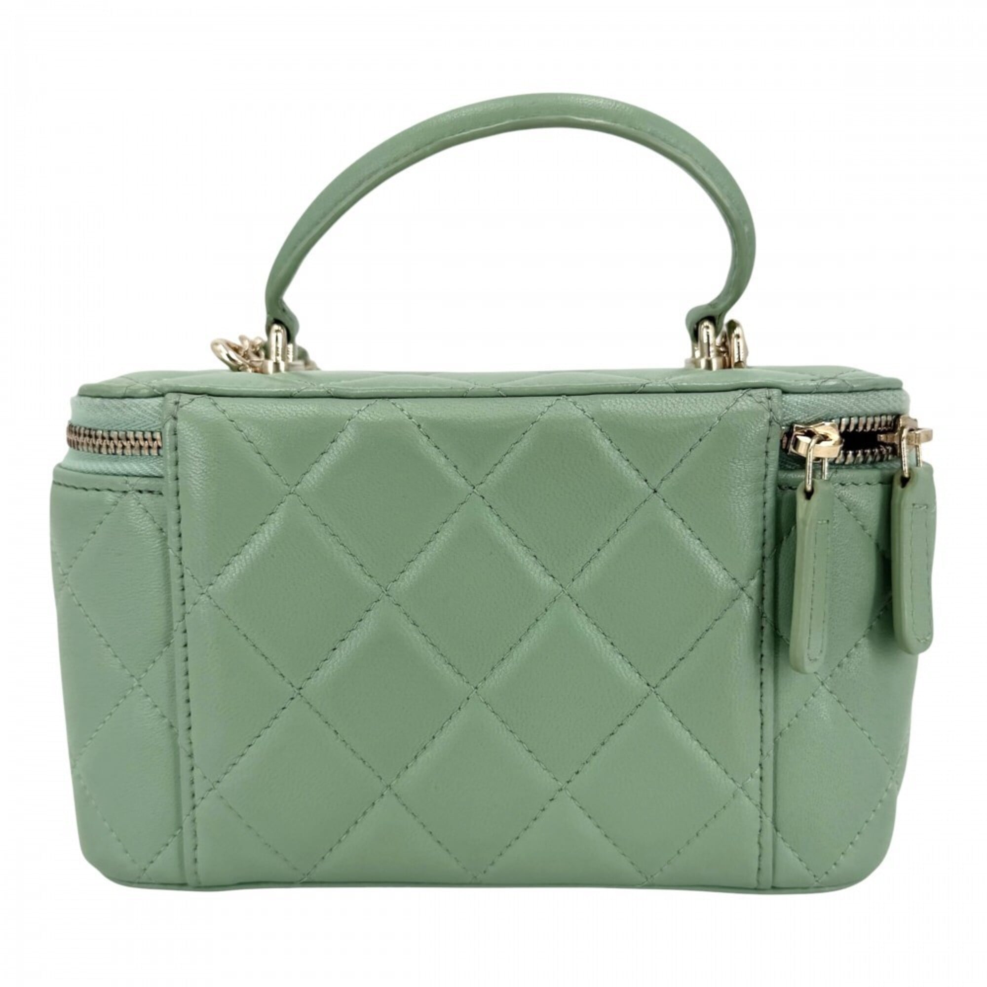 Chanel Green Leather Handbag Pochette Shoulder Bag Vanity Bag (Pre-Owned)