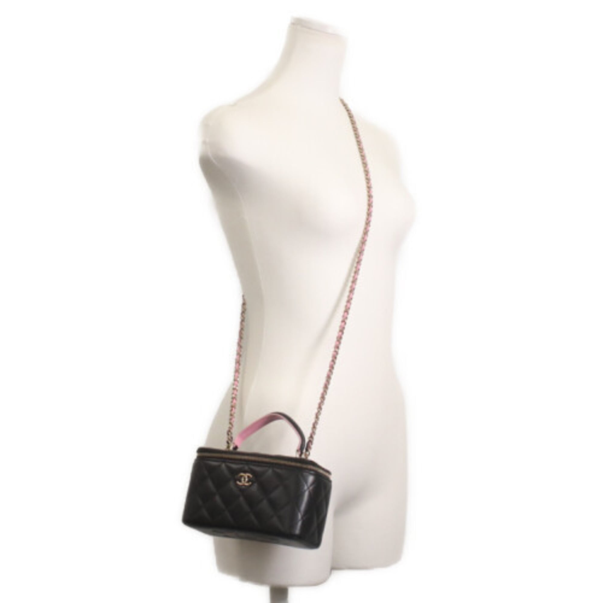Chanel Black Pink Leather Shoulder Bag Vanity Bag (Pre-Owned)
