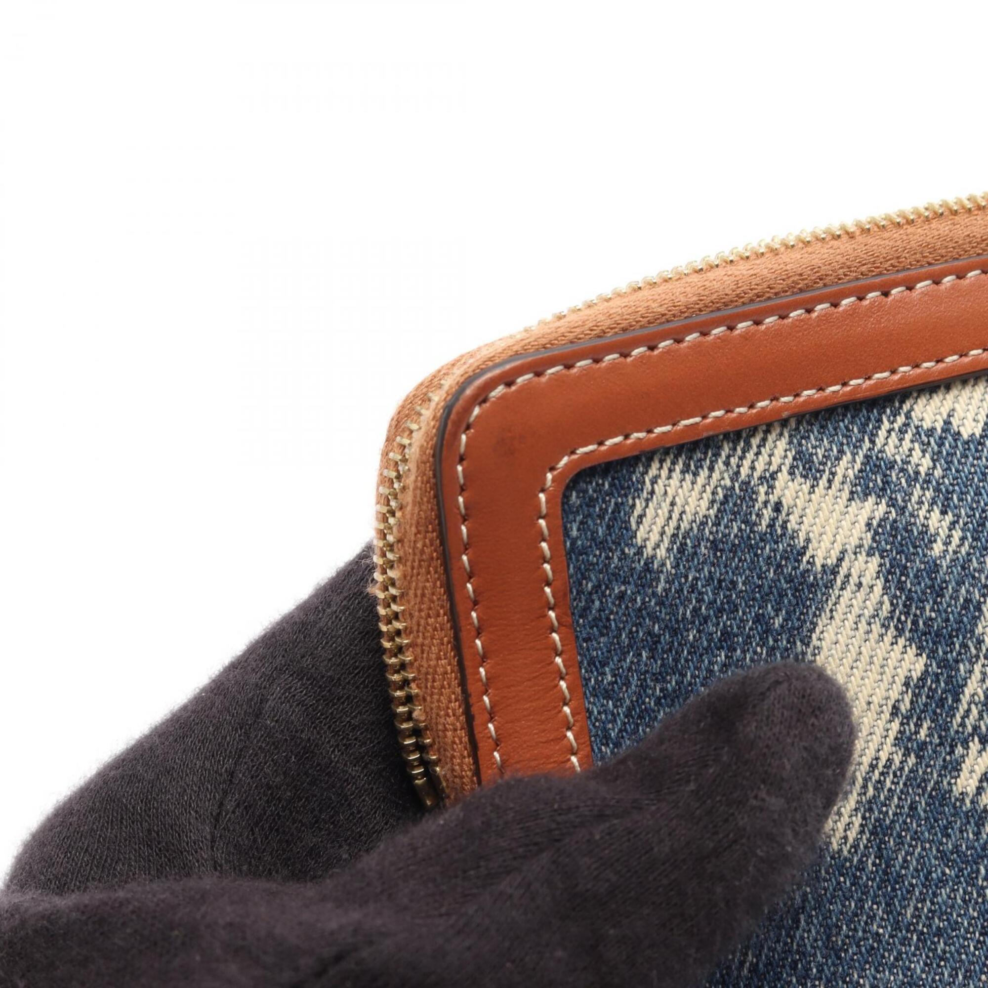 Celine Brown Navy Denim Leather Clutch Bag Handbag (Pre-Owned)