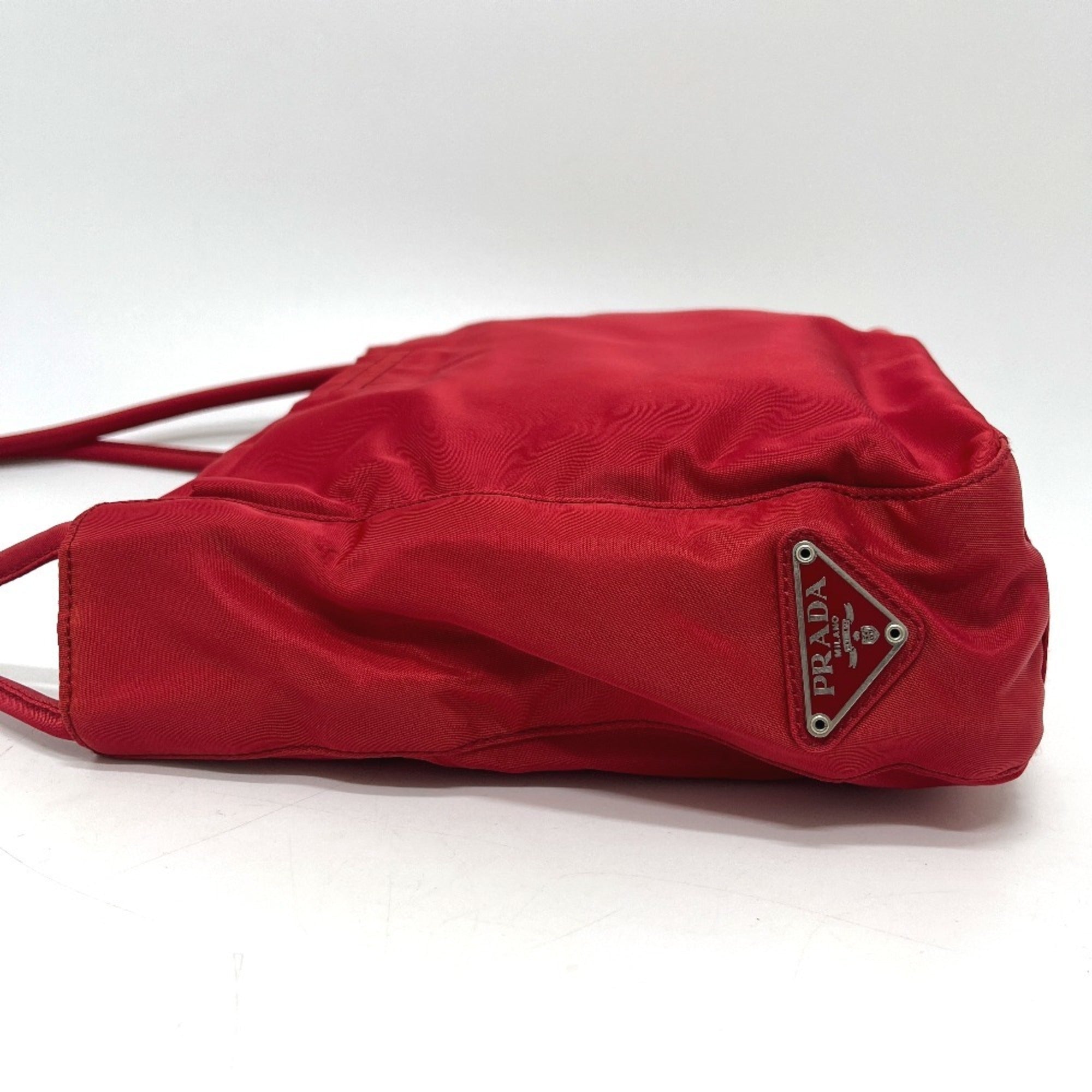 Prada Red Color Nylon Handbag Tote Bag (Pre-Owned)
