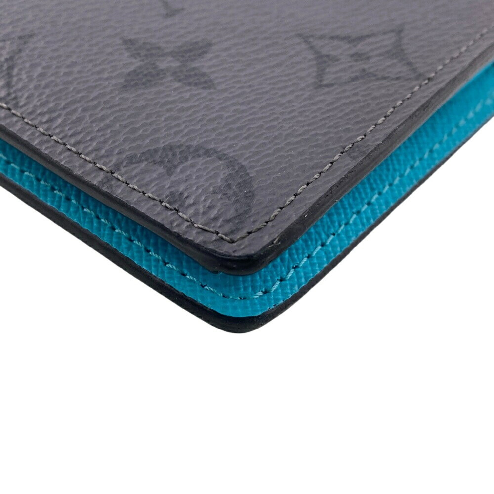 Louis Vuitton Monogram Eclipse Black Turquoise Leather Long Wallet (Bi-Fold) (Pre-Owned)
