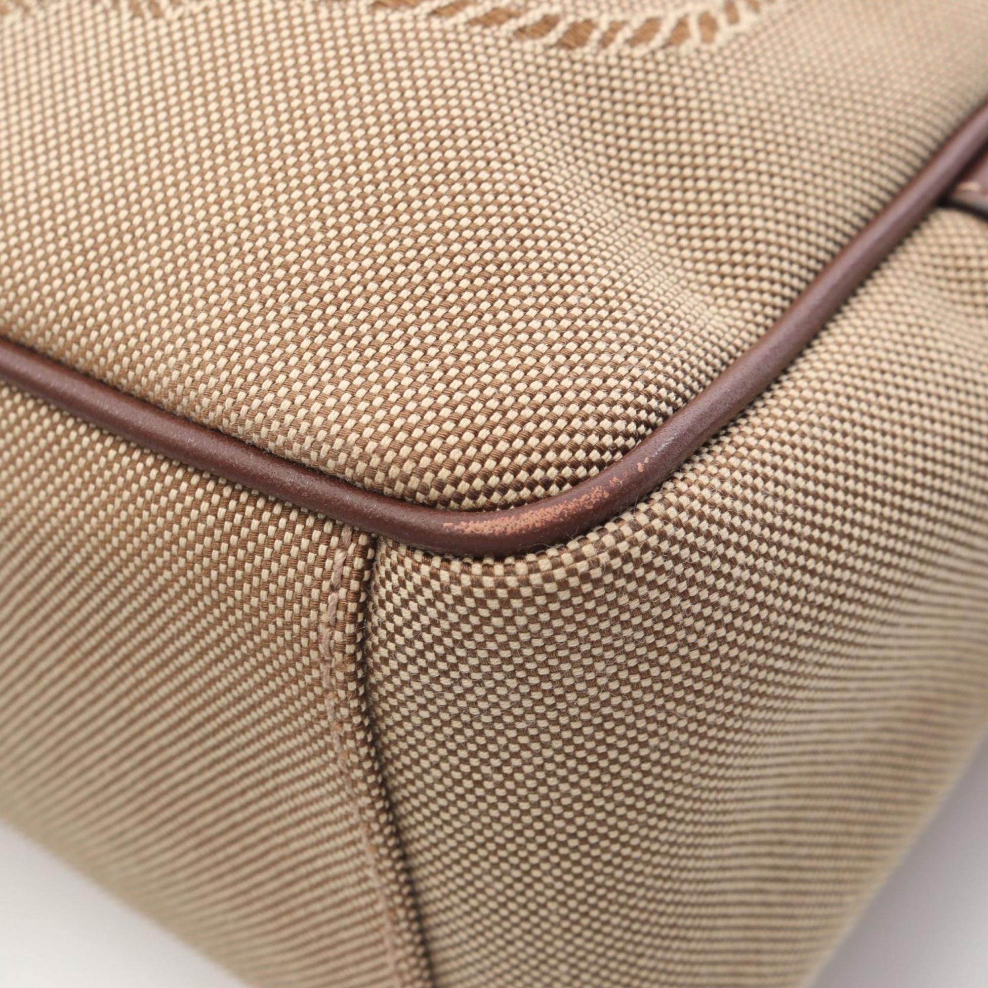 Prada Beige Brown Canvas Leather Handbag Shoulder Bag (Pre-Owned)