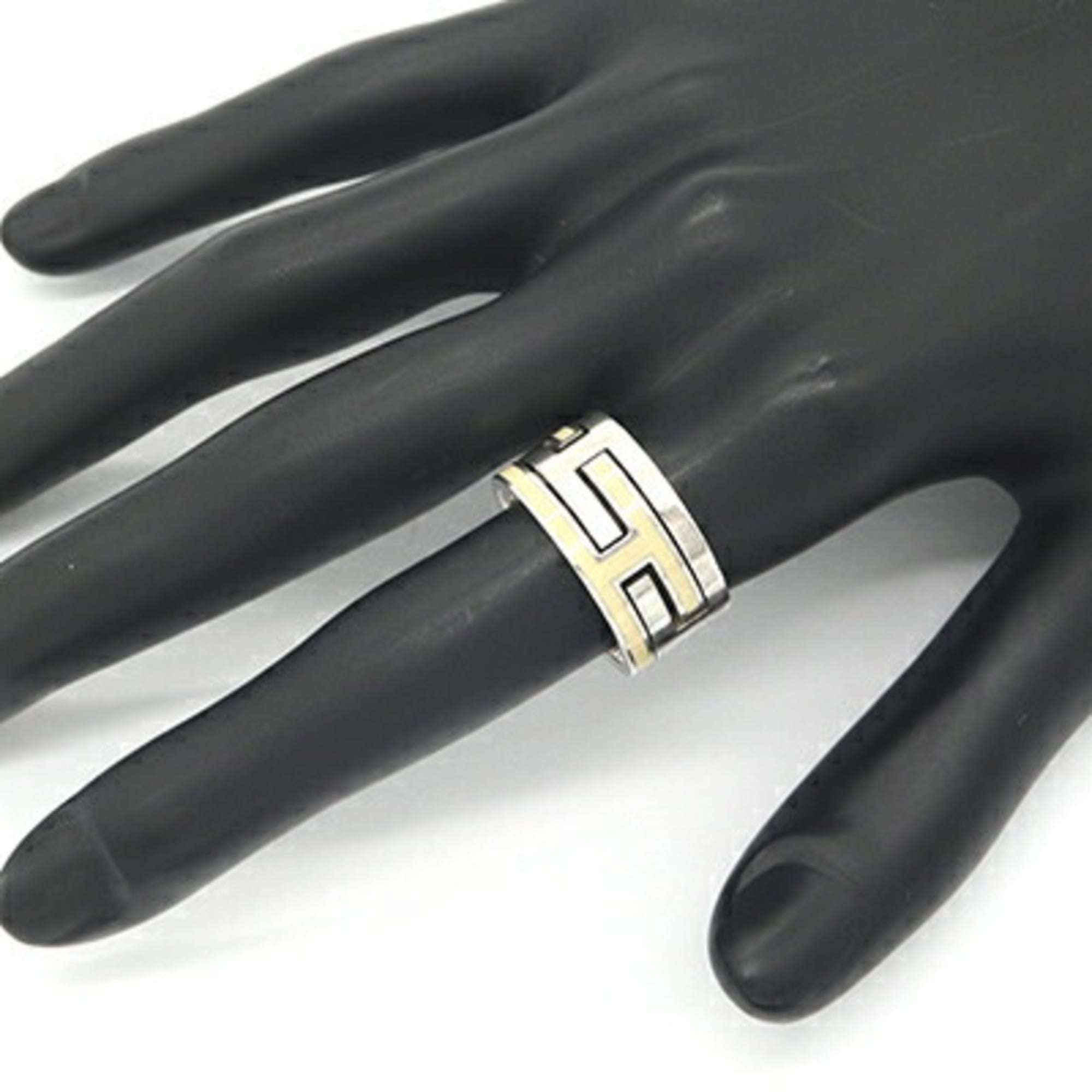 Hermes Silver Cream Sterling Silver 925 Band Ring (Pre-Owned)