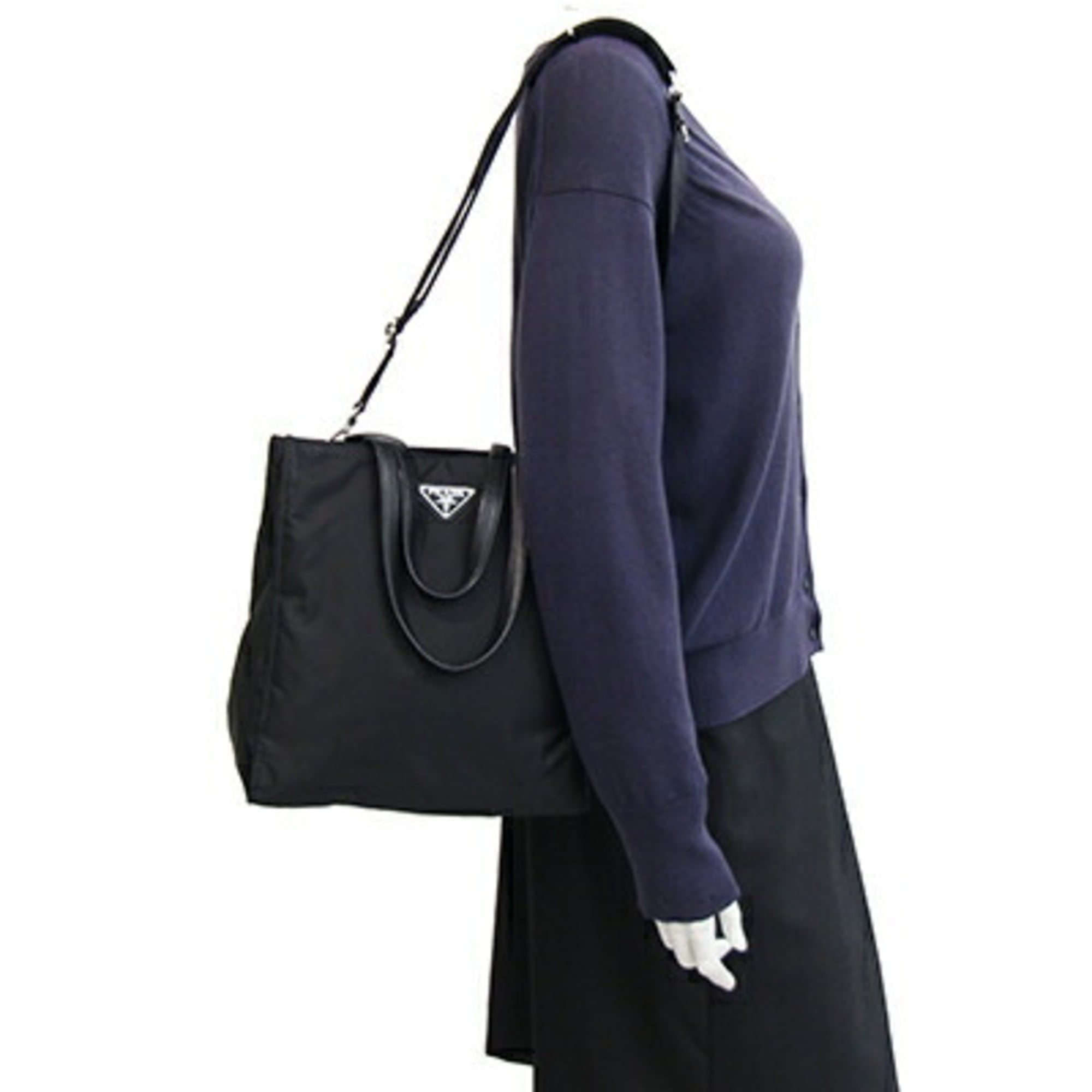 Prada Black Nero Nylon Leather Handbag (Pre-Owned)