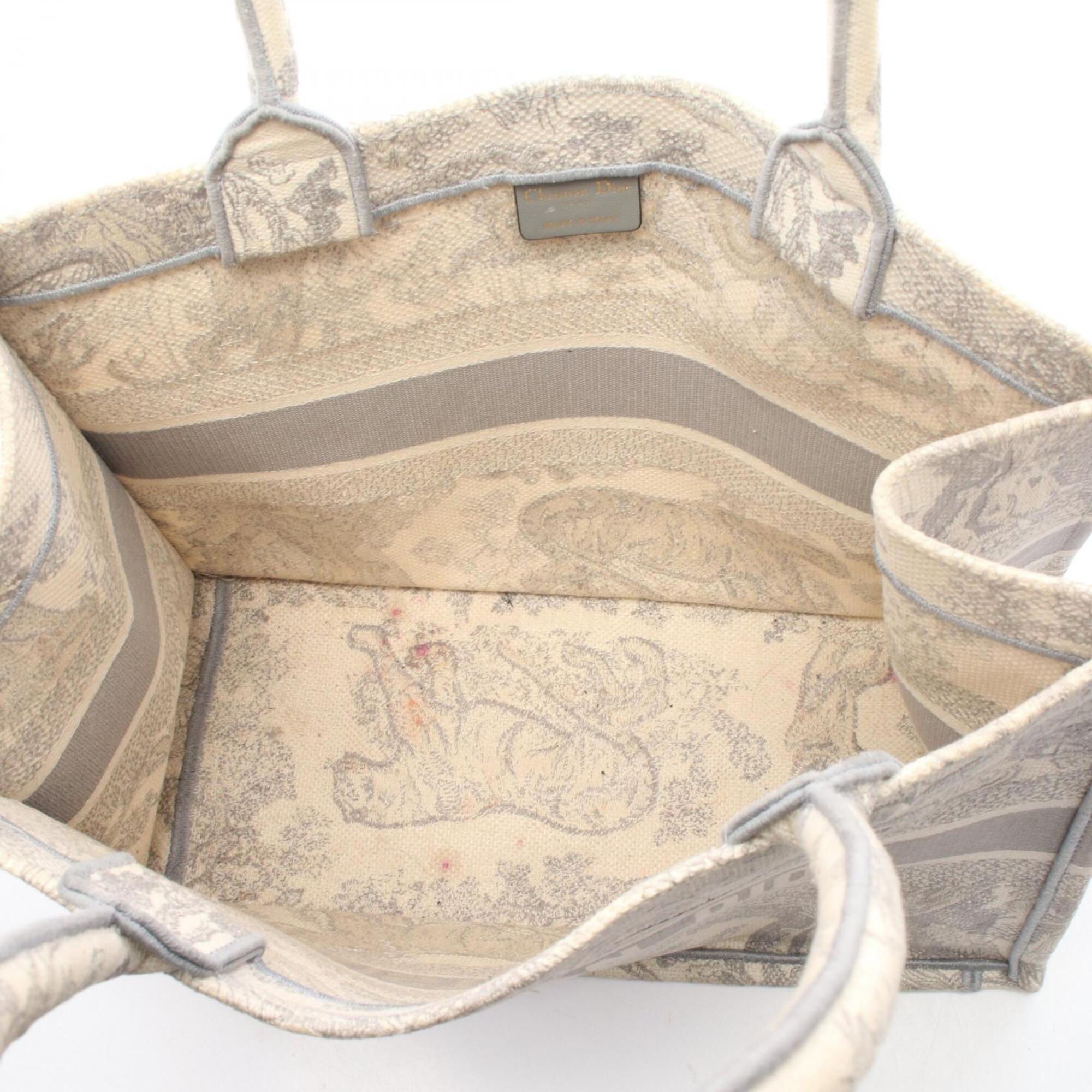 Christian Dior Gray Ivory Canvas Handbag Tote Bag (Pre-Owned)