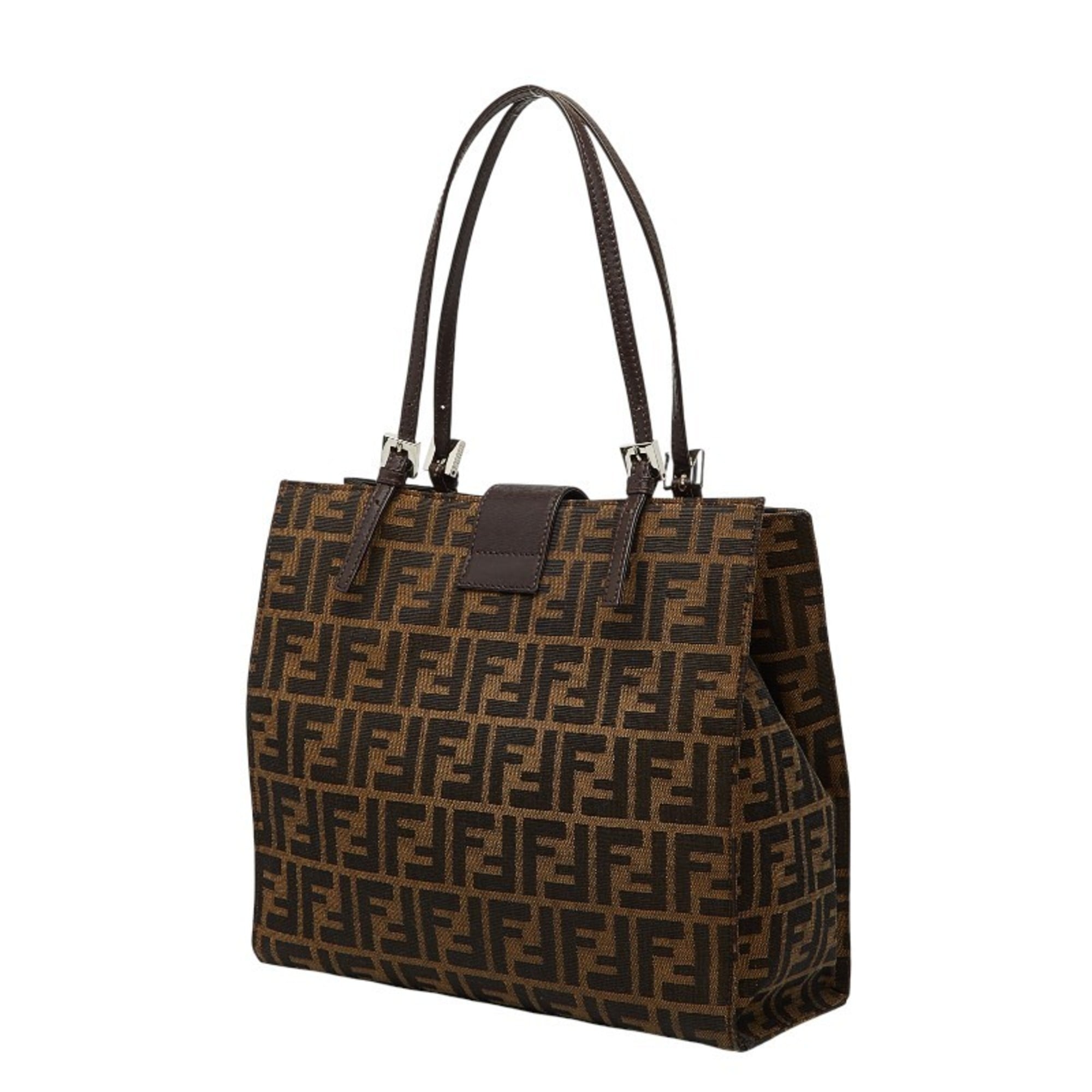 Fendi Brown Canvas Leather Shoulder Bag Tote Bag (Pre-Owned)