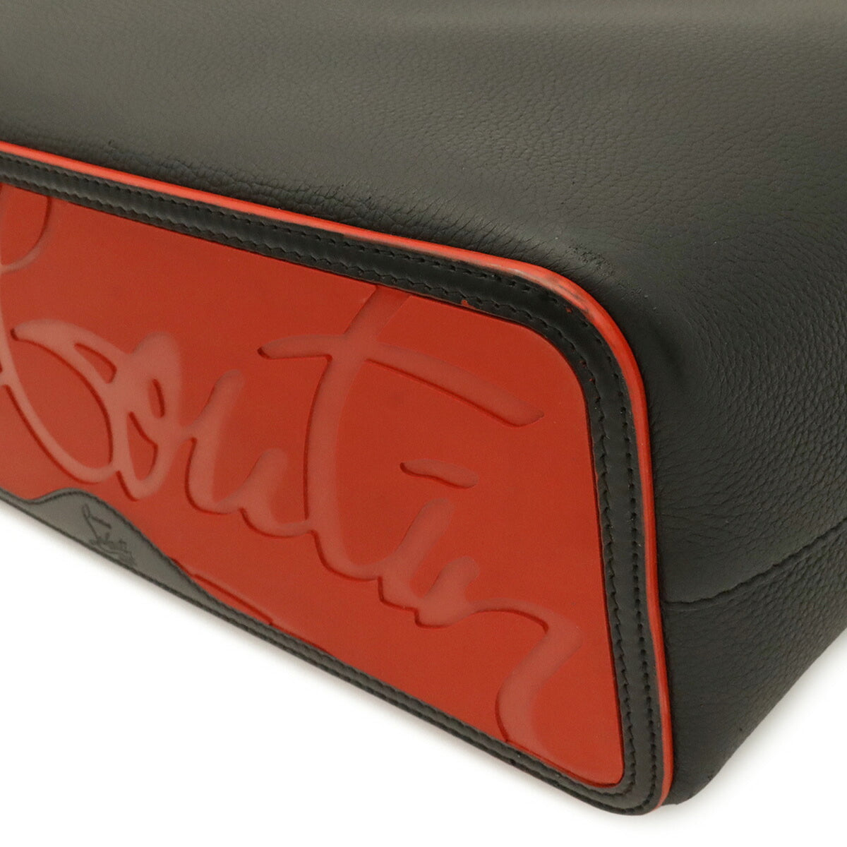 Christian Louboutin Black Red Color Patent Leather Rubber Shoulder Bag Tote Bag (Pre-Owned)