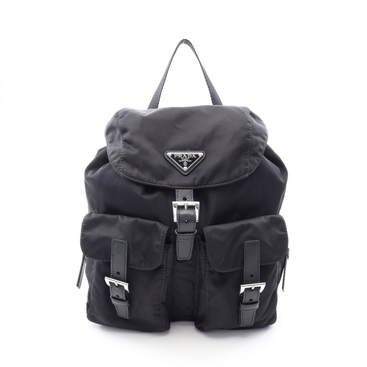Prada Black Nylon Leather Backpack Handbag (Pre-Owned)