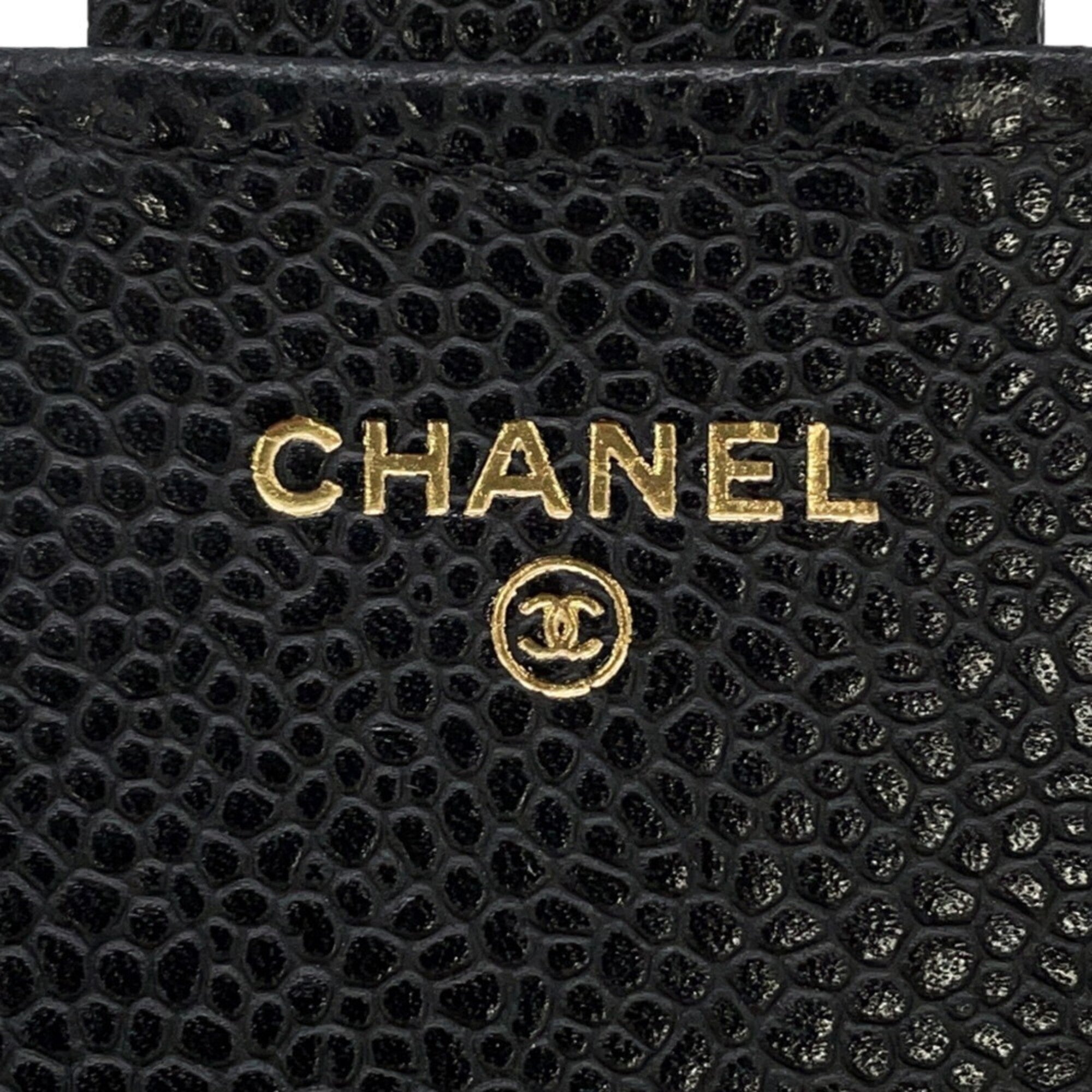 Chanel Black Grained Calfskin Wallet (Tri-Fold) (Pre-Owned)
