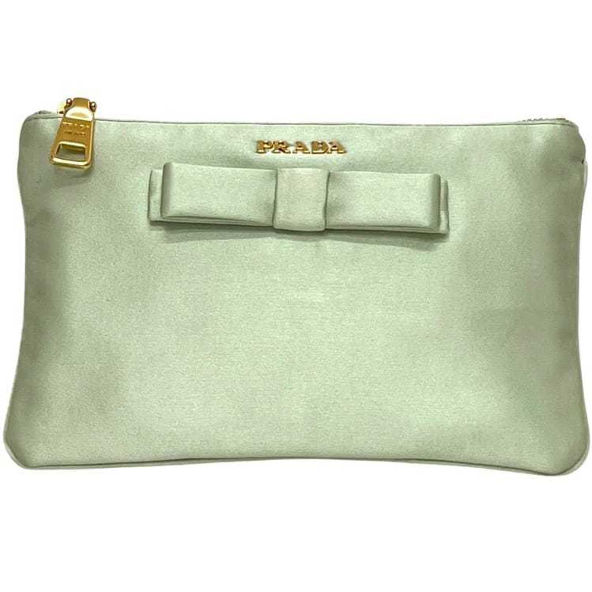 Prada Light Green Satin Pouch (Pre-Owned)