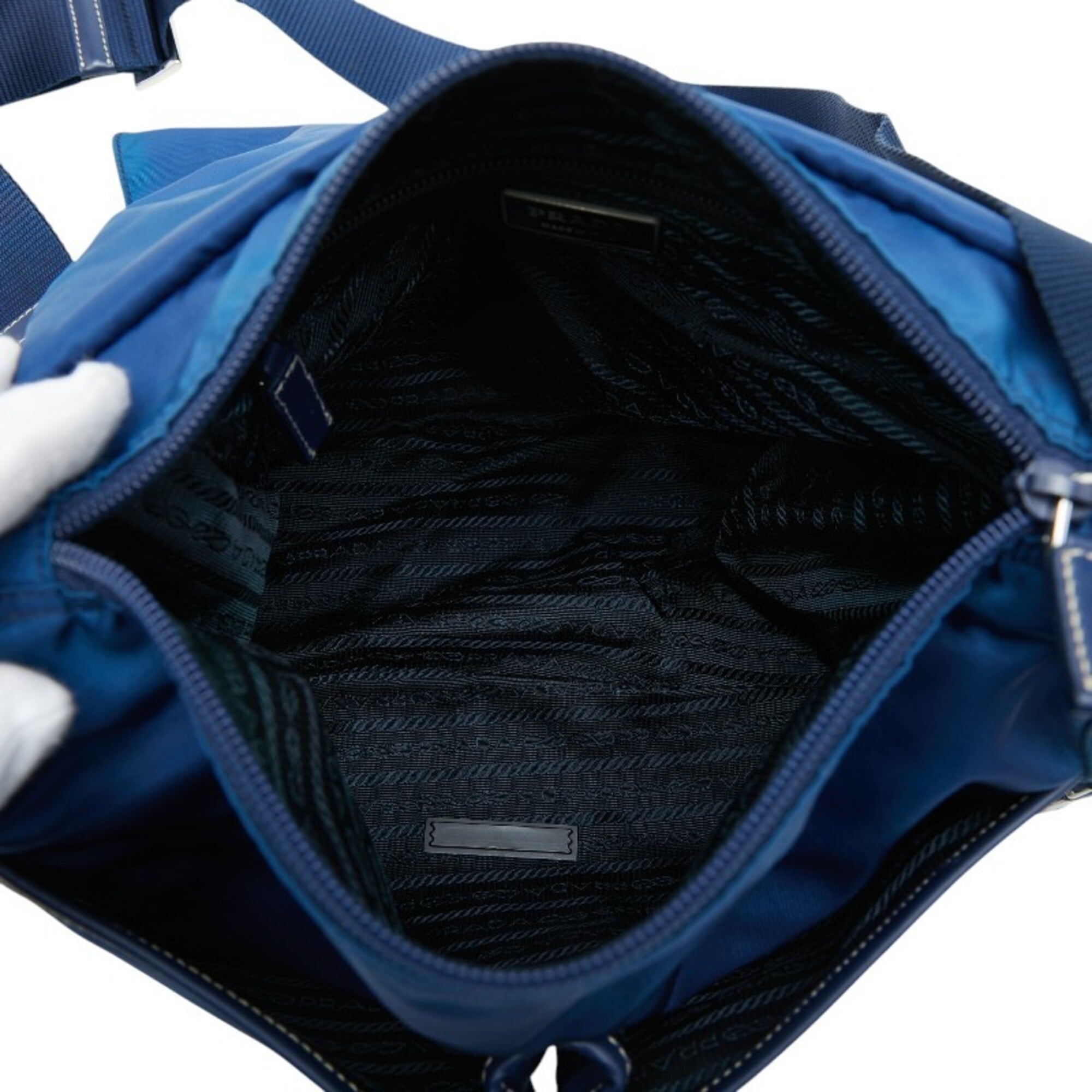 Prada Blue Nylon Leather Shoulder Bag (Pre-Owned)