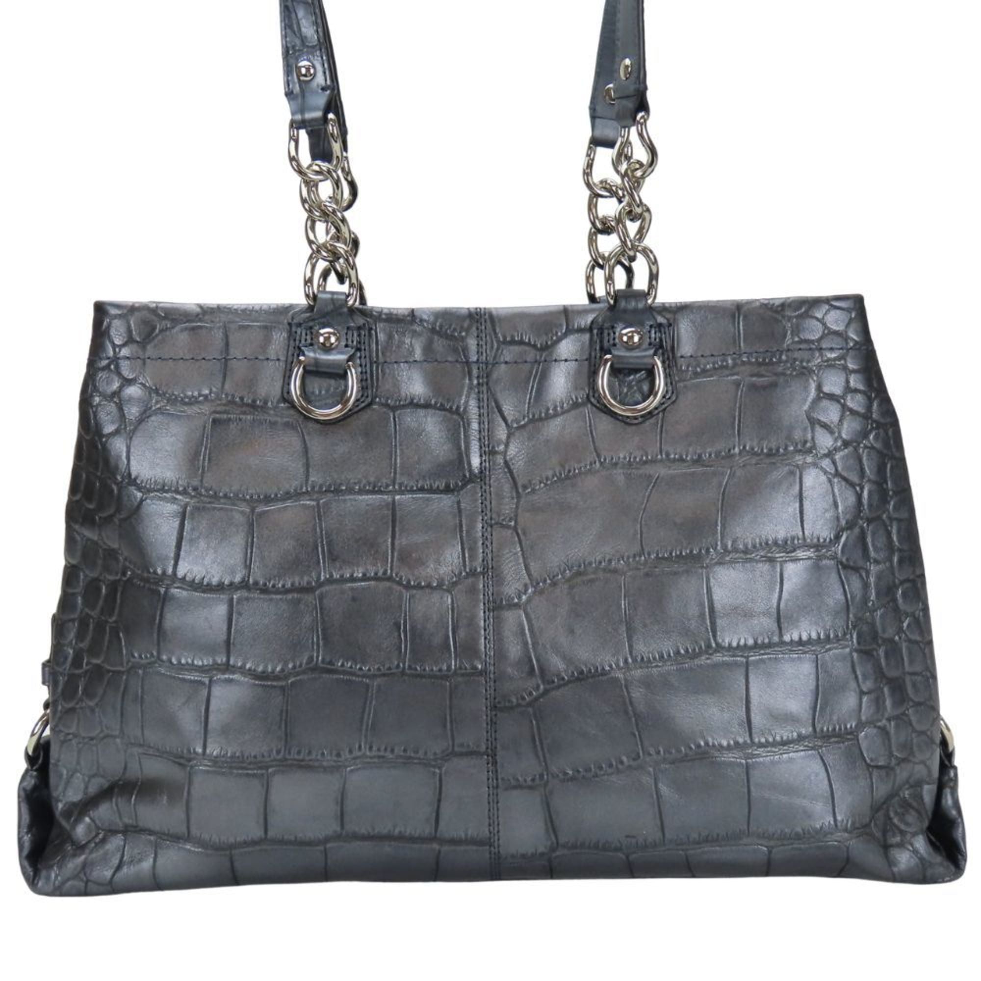Coach Gray Metallic Navy Leather Tote Bag (Pre-Owned)
