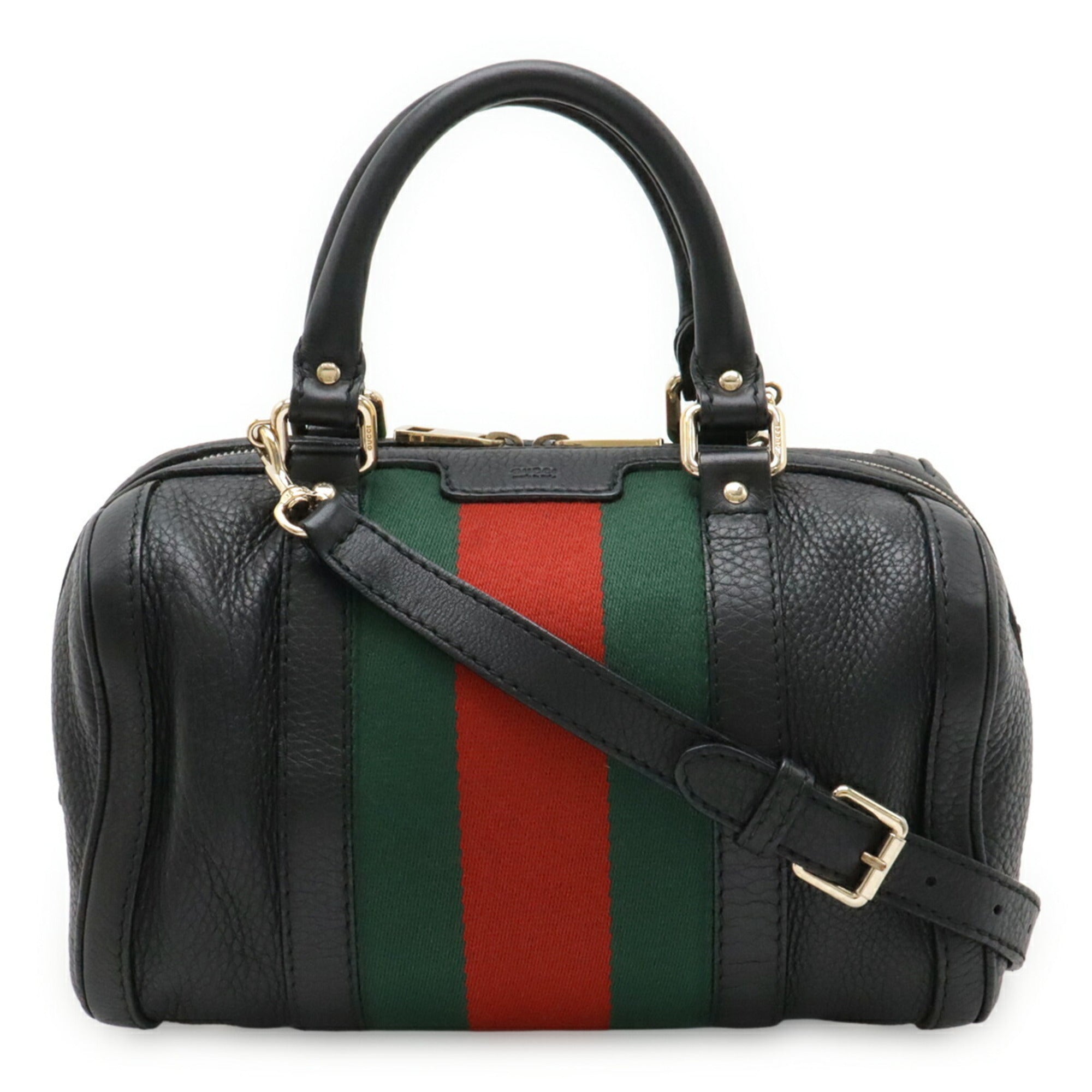 Gucci Sherry Line Black Green Red Color Leather Handbag Shoulder Bag (Pre-Owned)