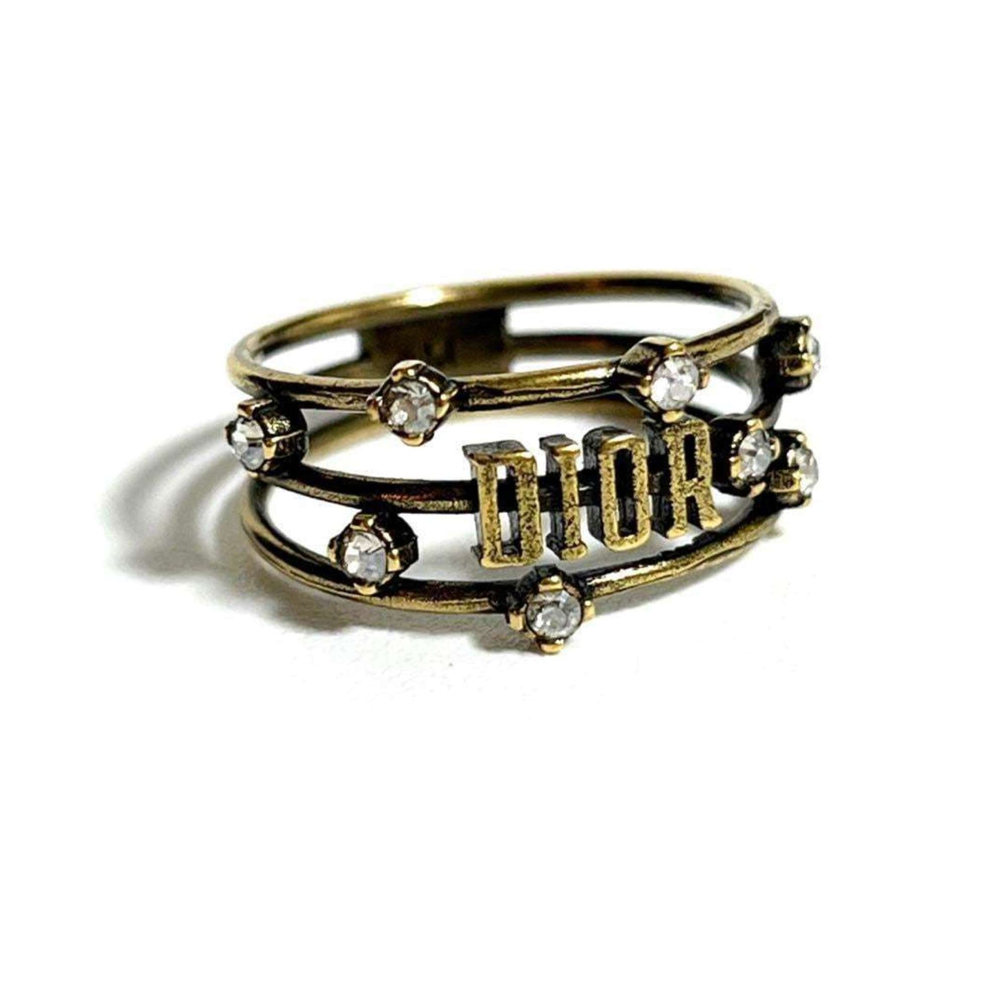Christian Dior Metal Rhinestone Band Ring (Pre-Owned)