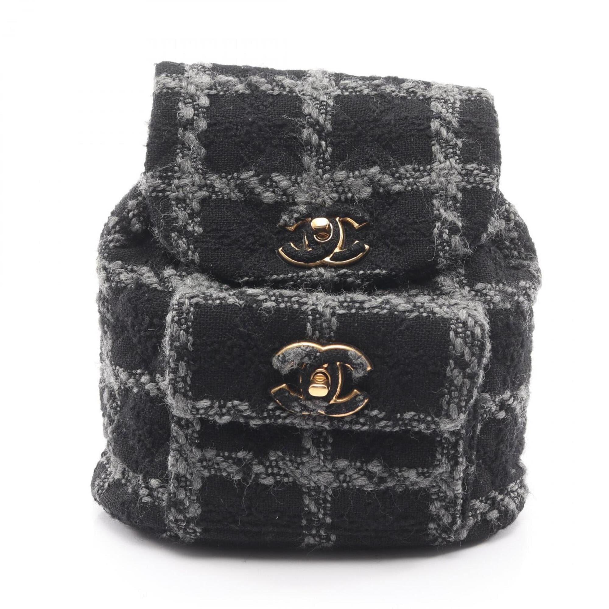 Chanel Black Gray Wool Backpack Handbag (Pre-Owned)