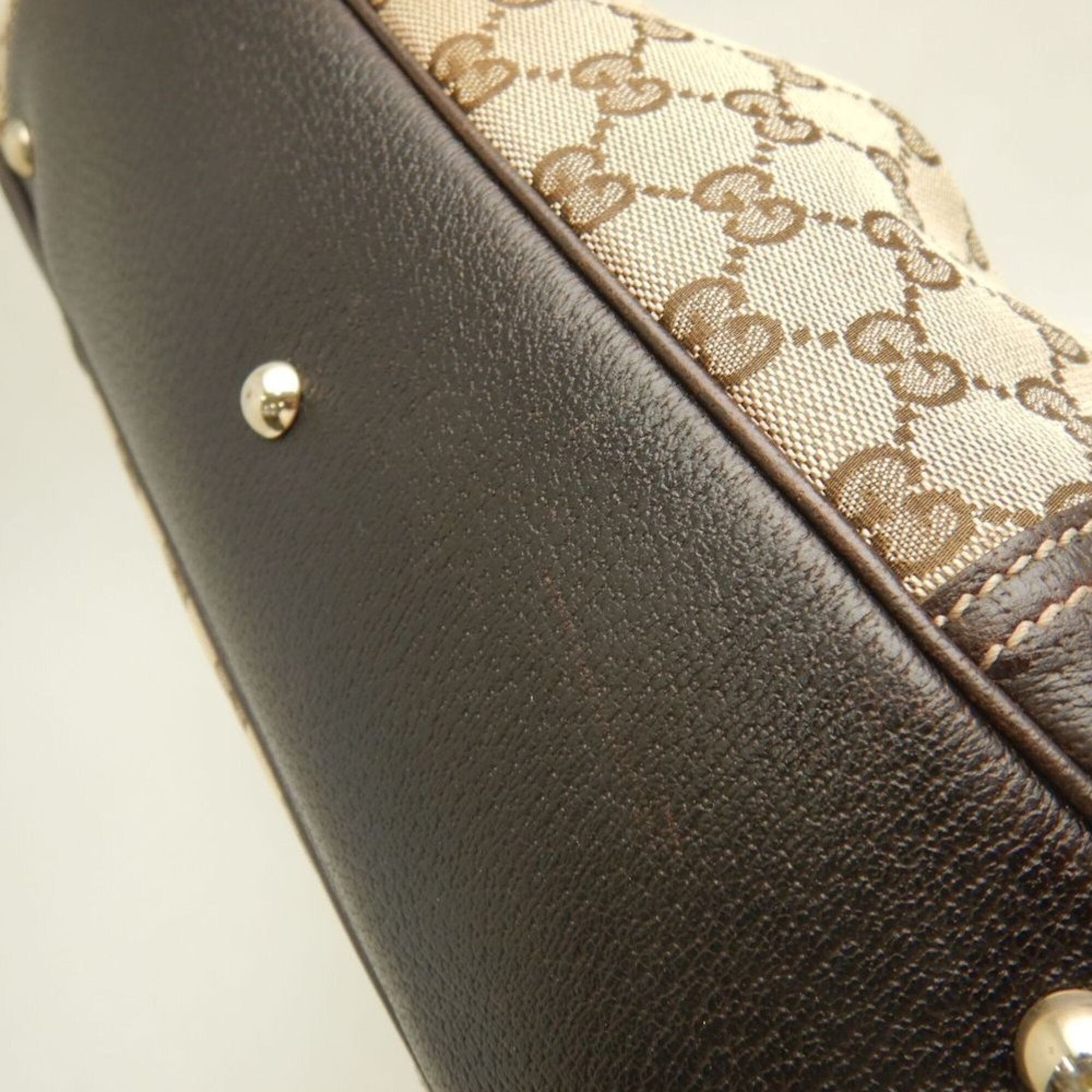 Gucci Gg Canvas Beige Brown Gg Canvas Leather Tote Bag (Pre-Owned)