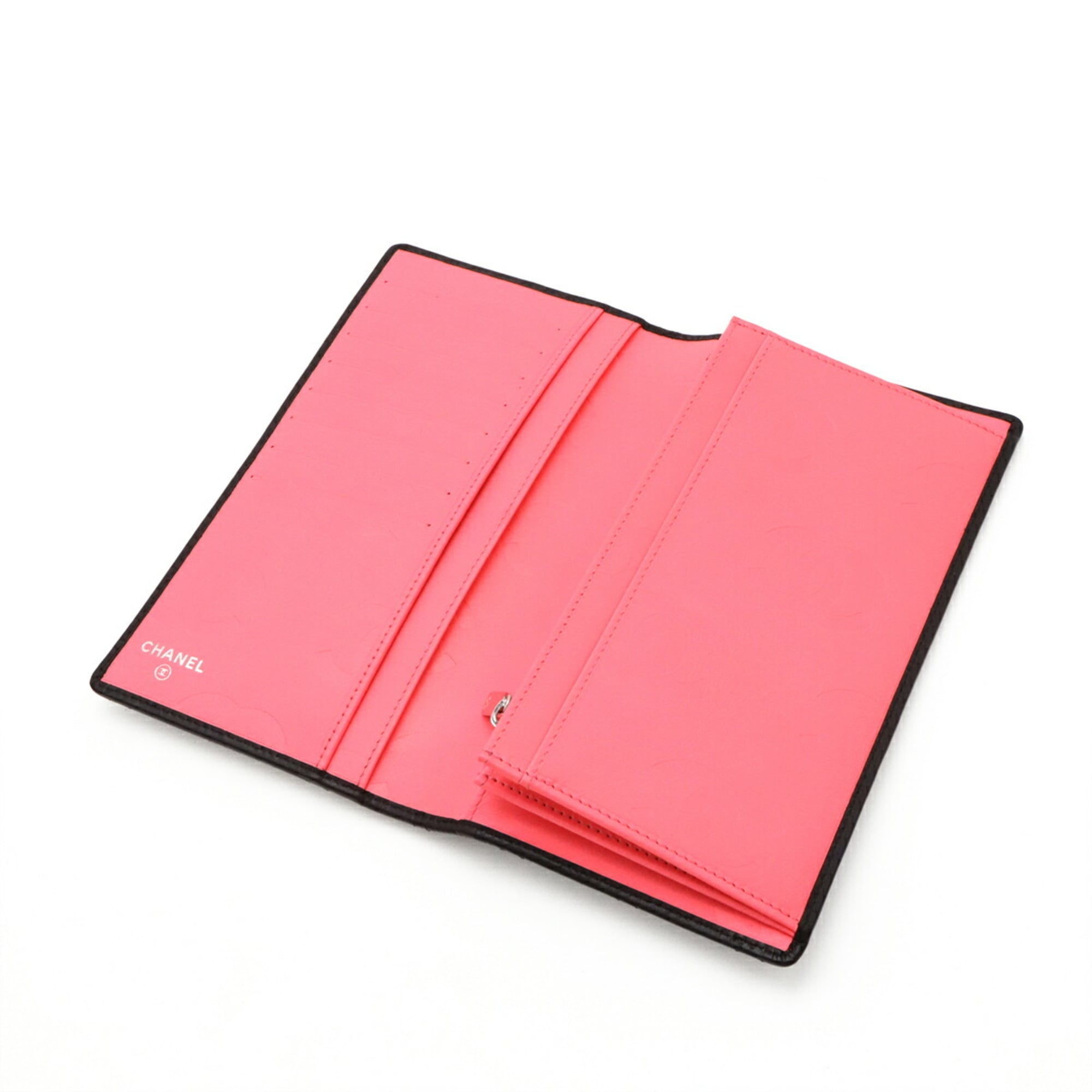 Chanel Black Pink White Leather Long Wallet (Bi-Fold) (Pre-Owned)