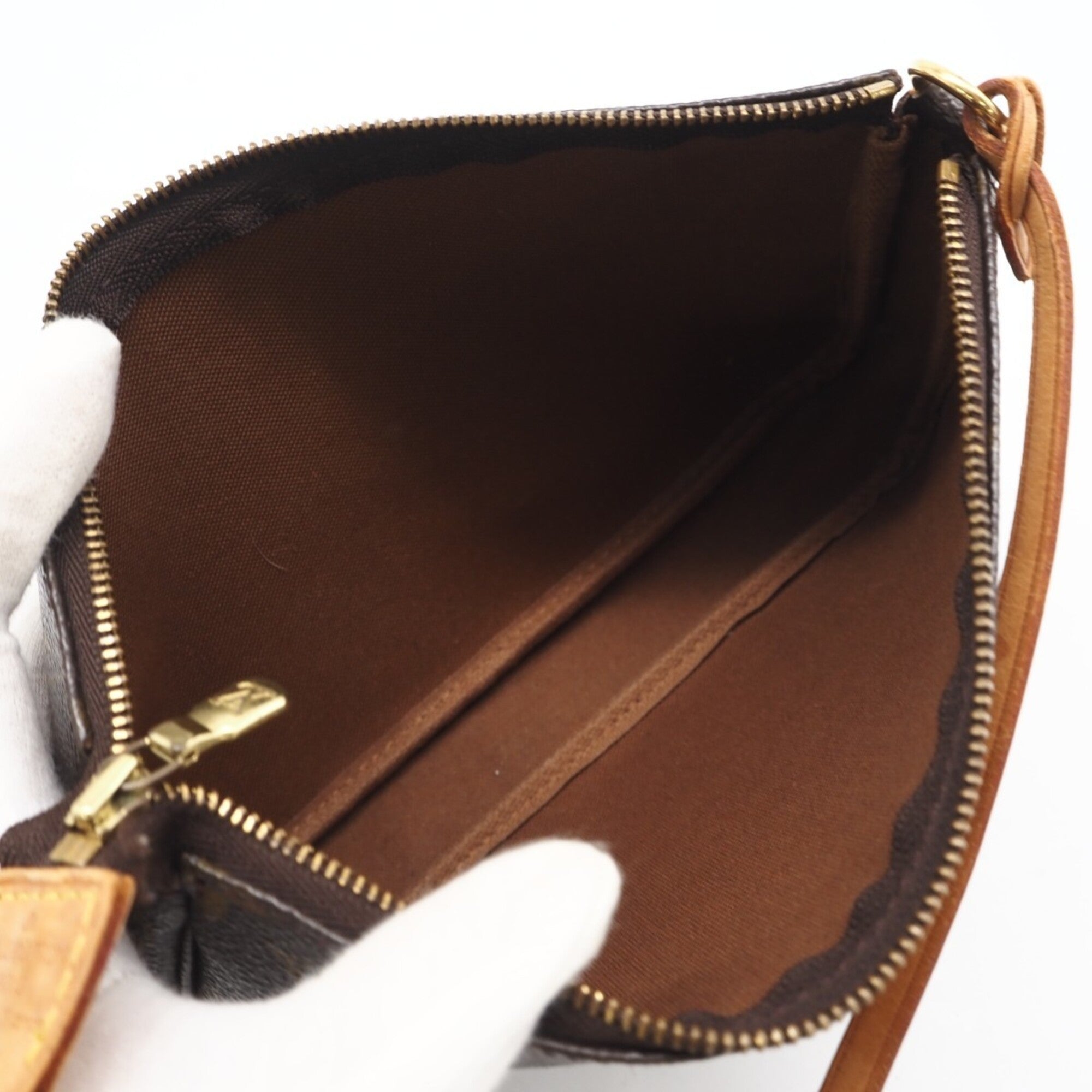 Louis Vuitton Brown Coated Canvas Leather Pochette Pouch (Pre-Owned)