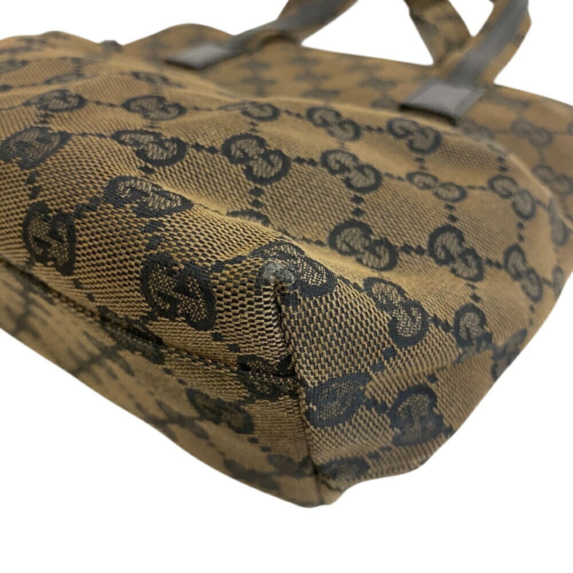 Gucci Beige Black Canvas Leather Handbag (Pre-Owned)