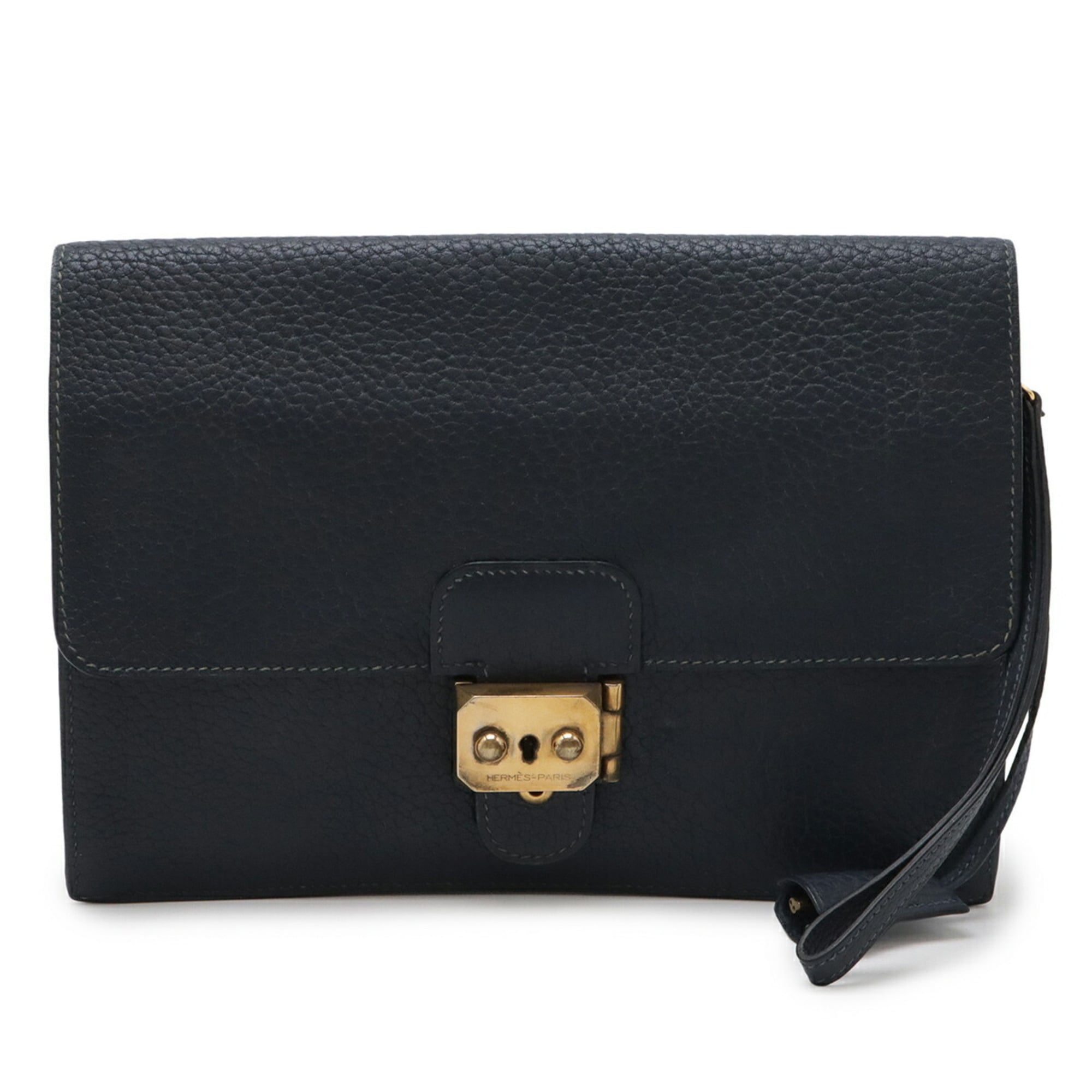 Hermes Navy Fjord Leather Clutch Bag Handbag Pochette (Pre-Owned)