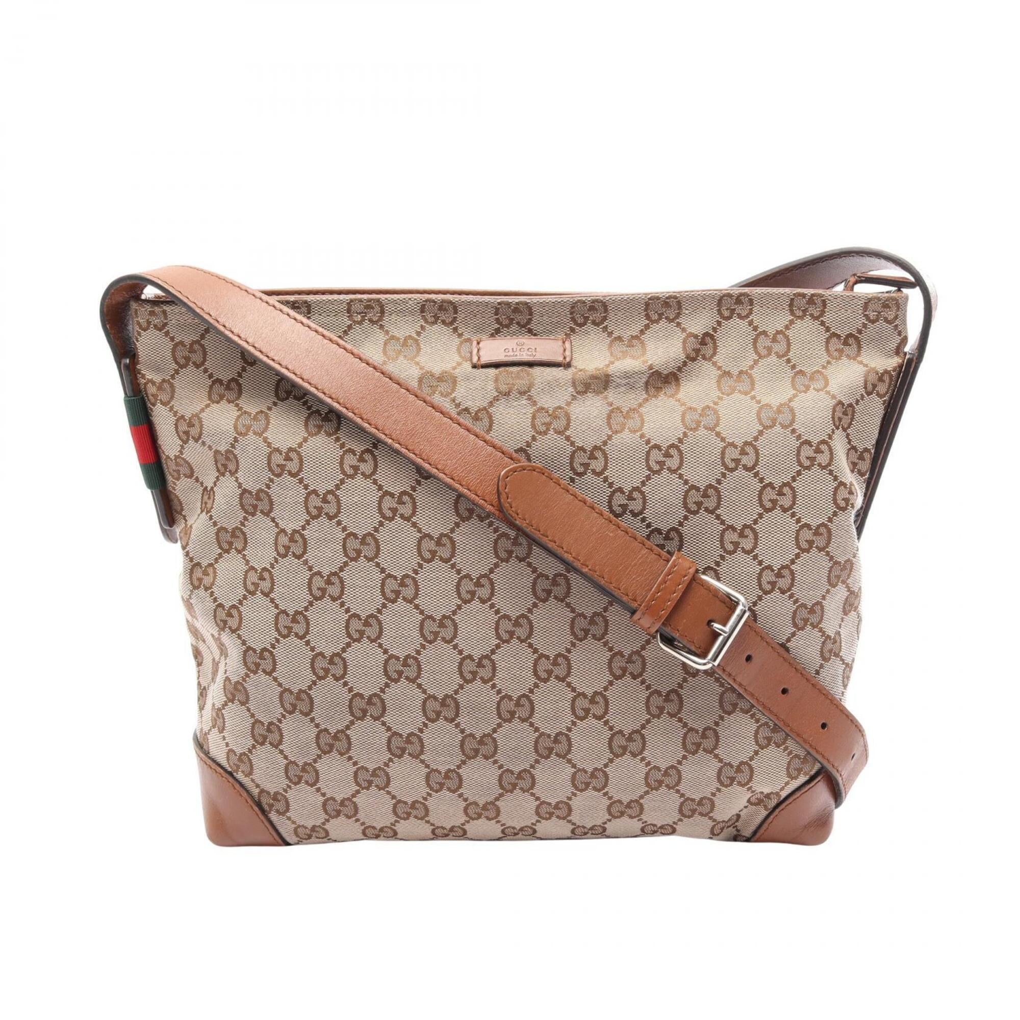 Gucci Beige Brown Gg Canvas Leather Handbag Shoulder Bag (Pre-Owned)