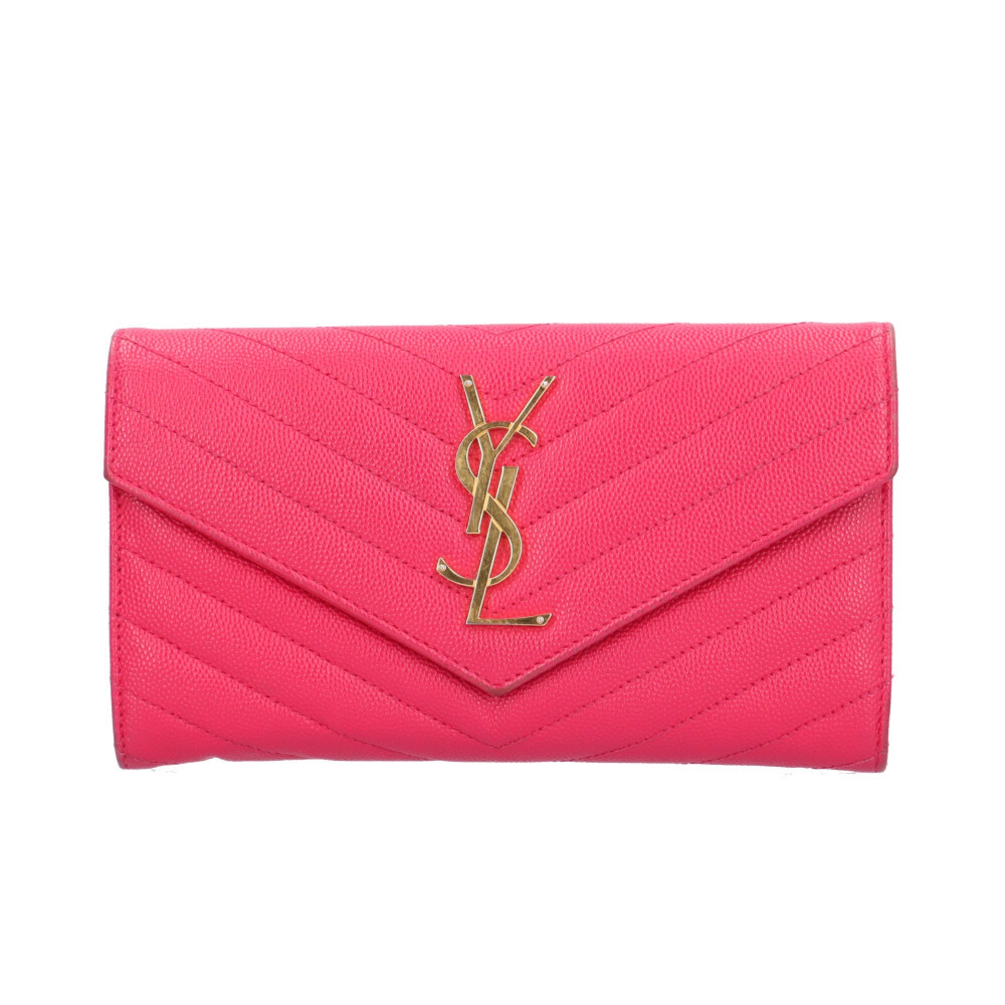 Saint Laurent Pink Leather Long Wallet (Bi-Fold) (Pre-Owned)