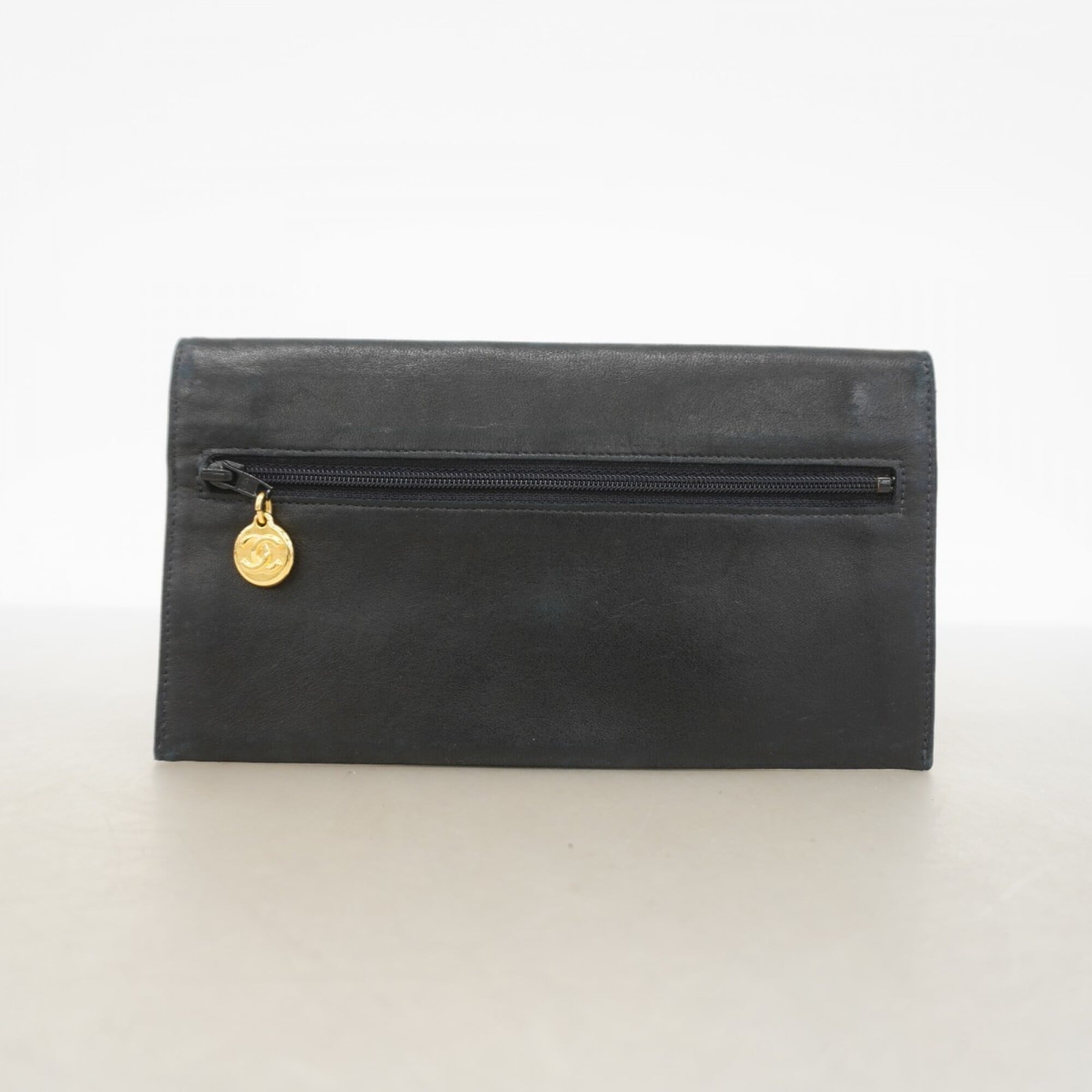 Chanel Black Leather Long Bill Wallet (Bi-Fold) (Pre-Owned)