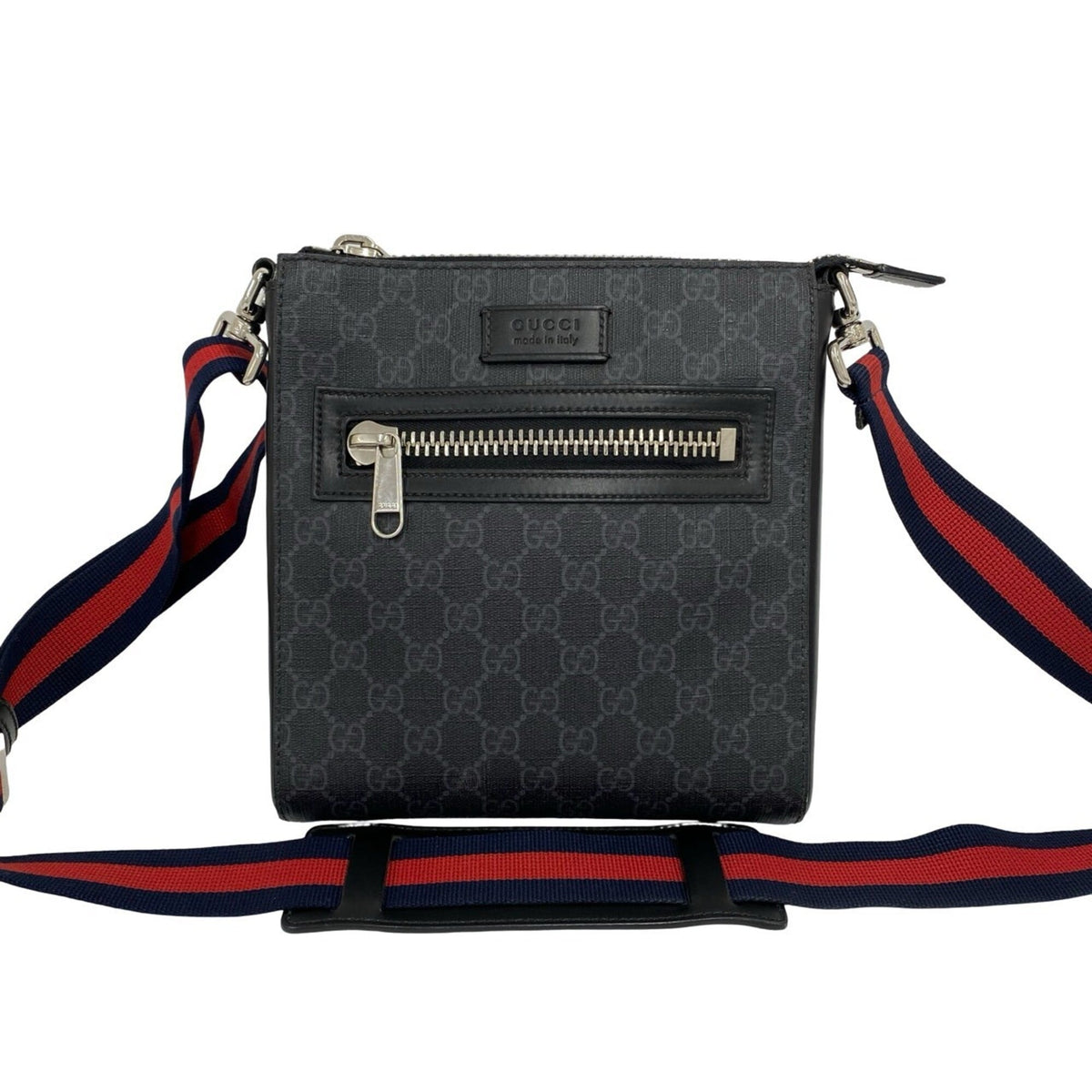 Gucci Black Navy Red Color Leather Elastane Shoulder Bag (Pre-Owned)