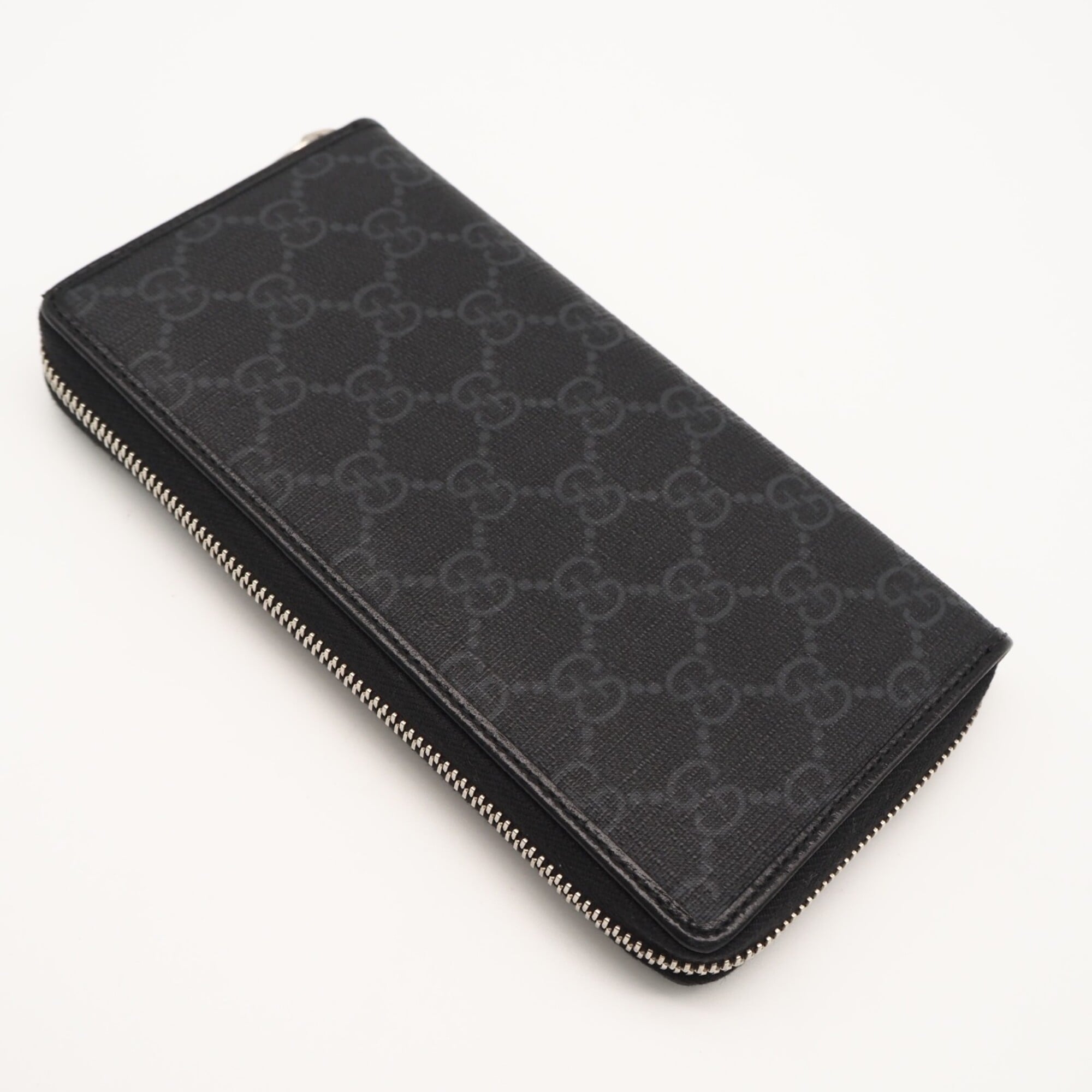 Gucci Gg Supreme Black Gray Coated Canvas Leather Long Wallet (Bi-Fold) (Pre-Owned)