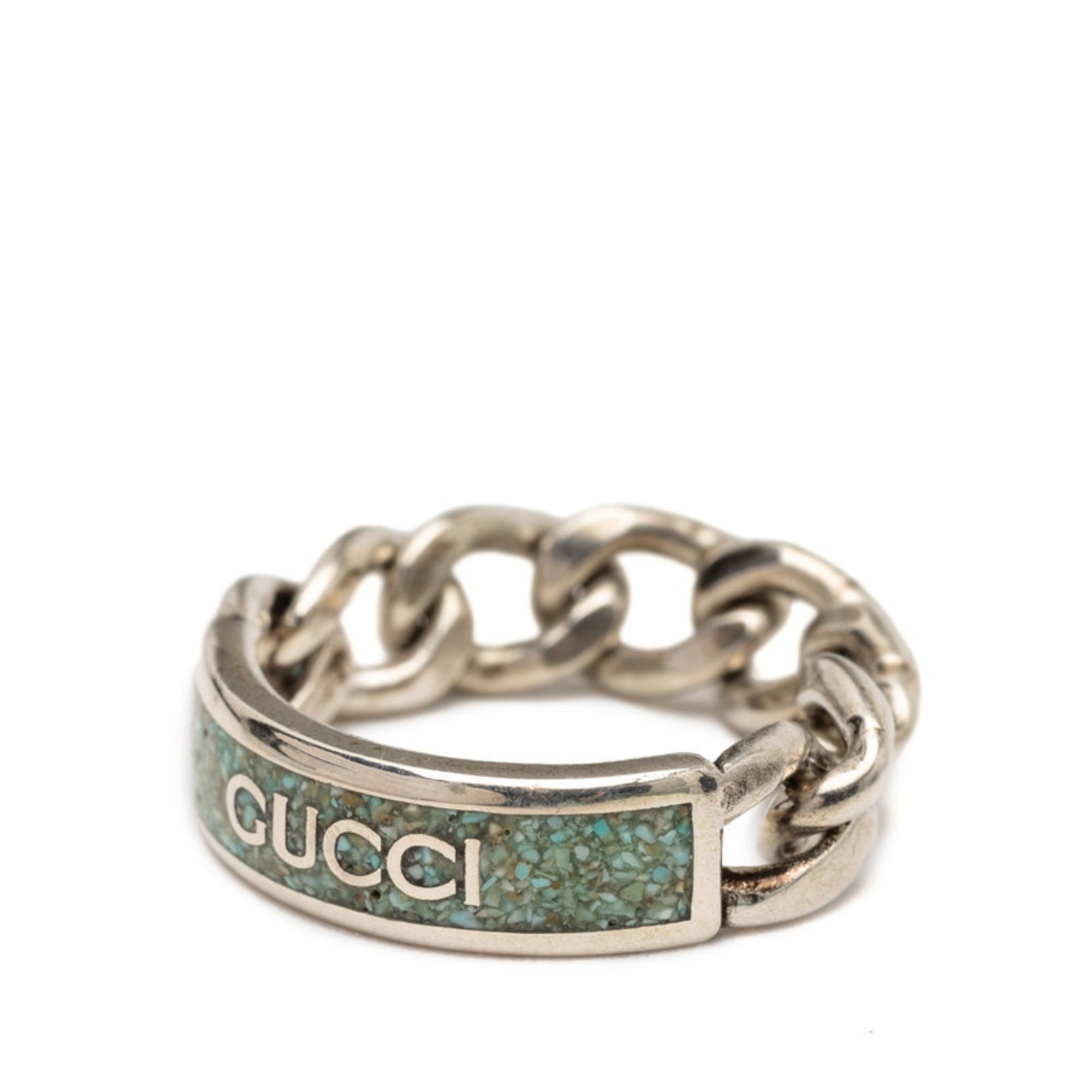 Gucci Silver Light Blue Enamel Silver 925 Band Ring (Pre-Owned)