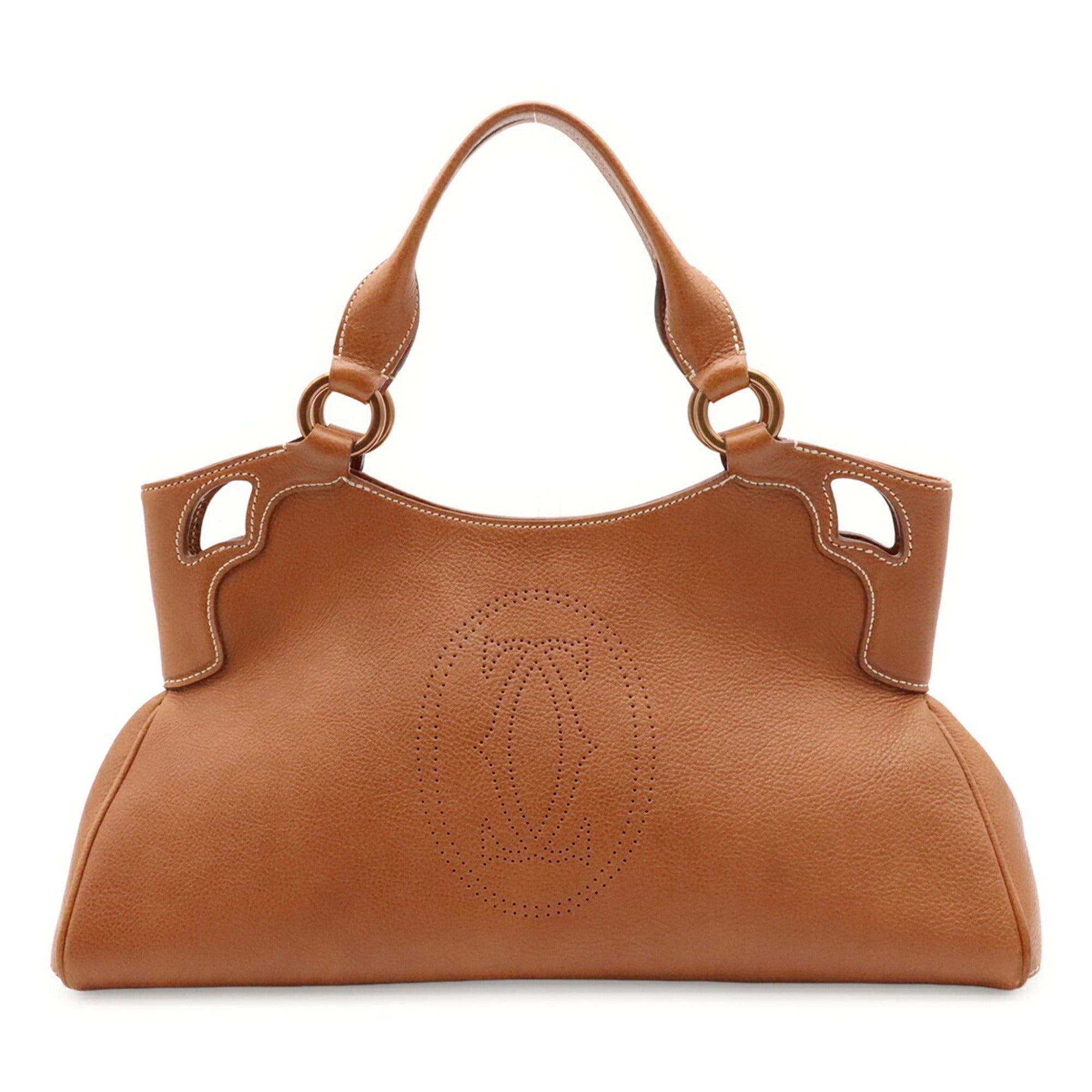 Cartier Brown Leather Handbag Shoulder Bag Tote Bag (Pre-Owned)