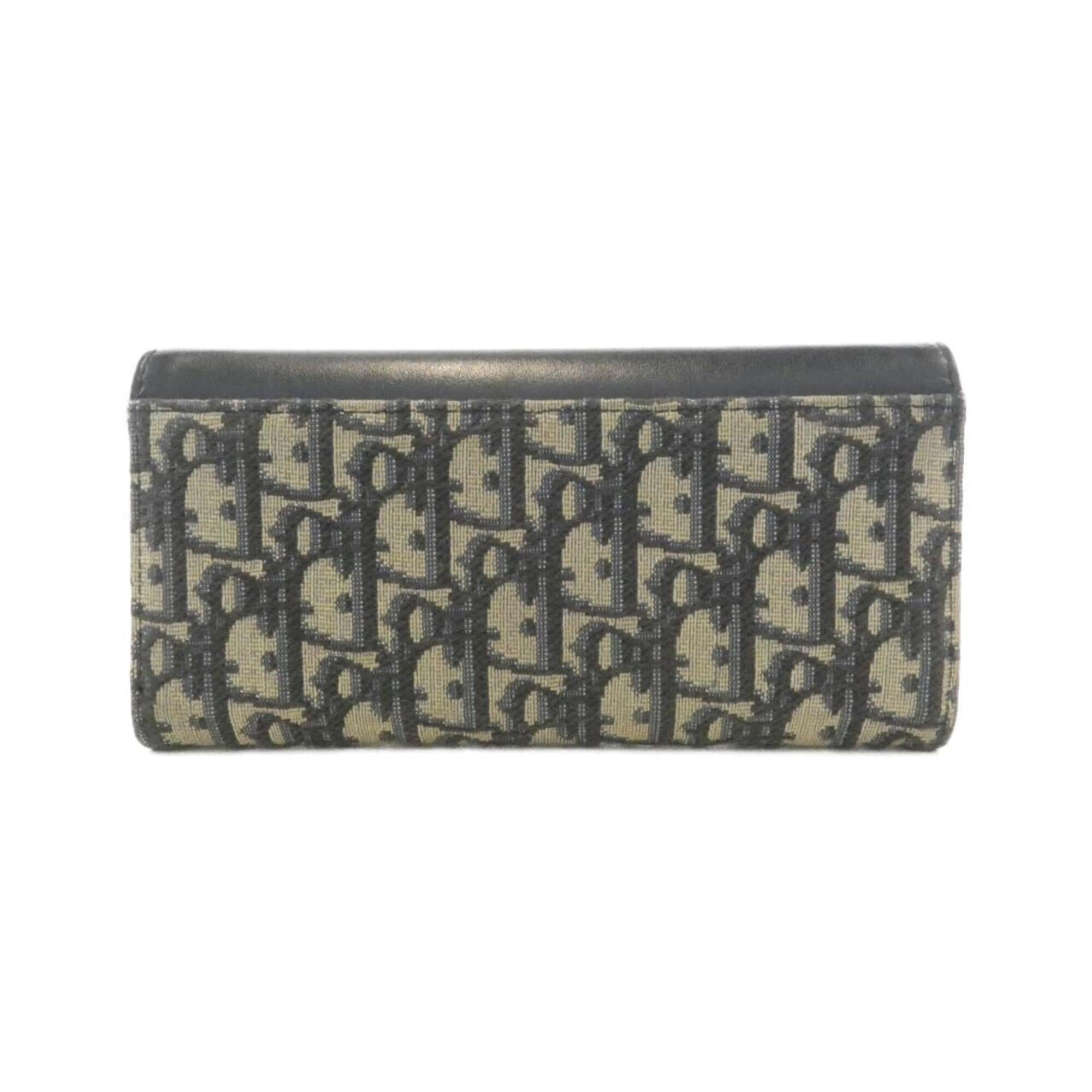 Christian Dior Blue Leather Canvas Long Wallet (Bi-Fold) (Pre-Owned)