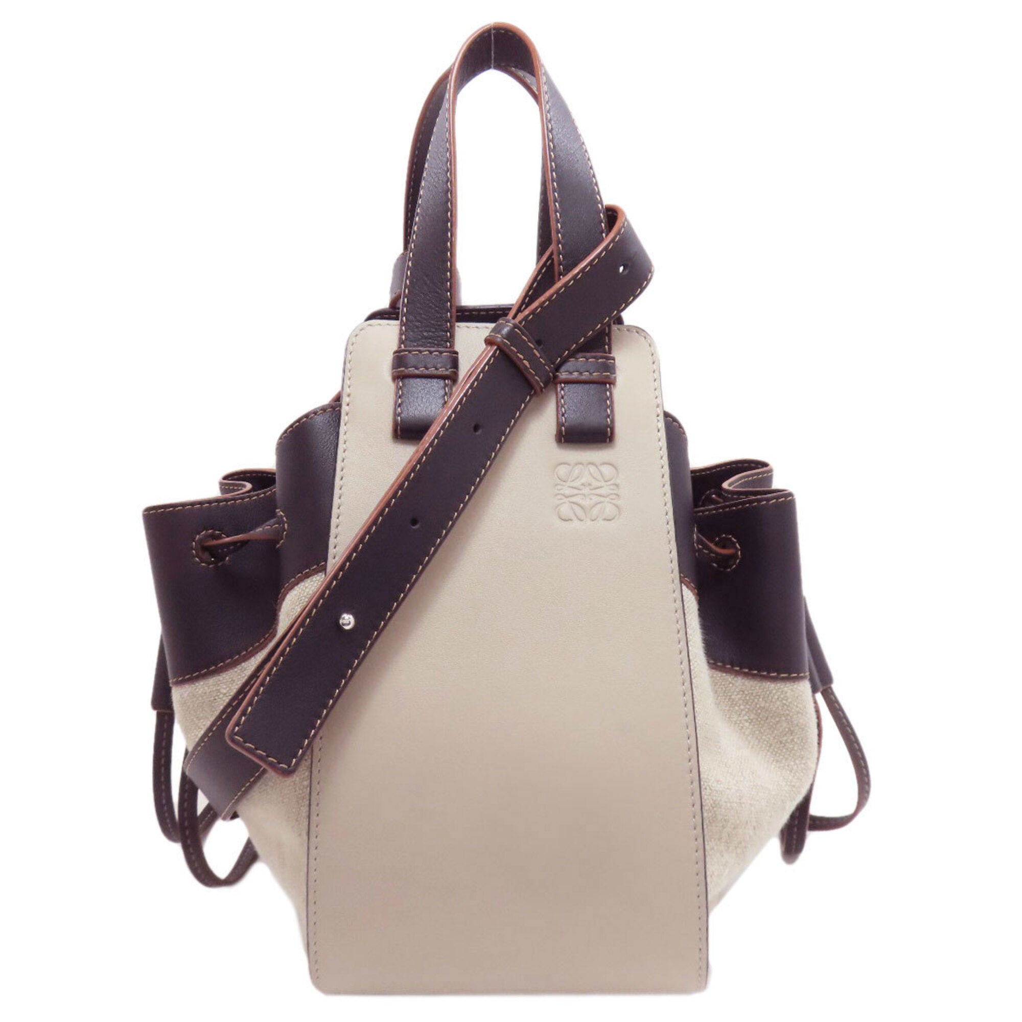 Loewe Beige Black Canvas Leather Handbag (Pre-Owned)