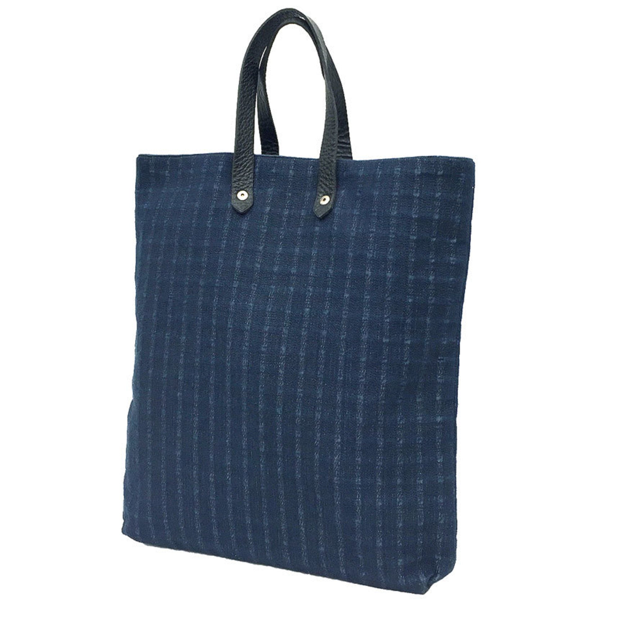 Hermes Navy Canvas Leather Tote Bag (Pre-Owned)