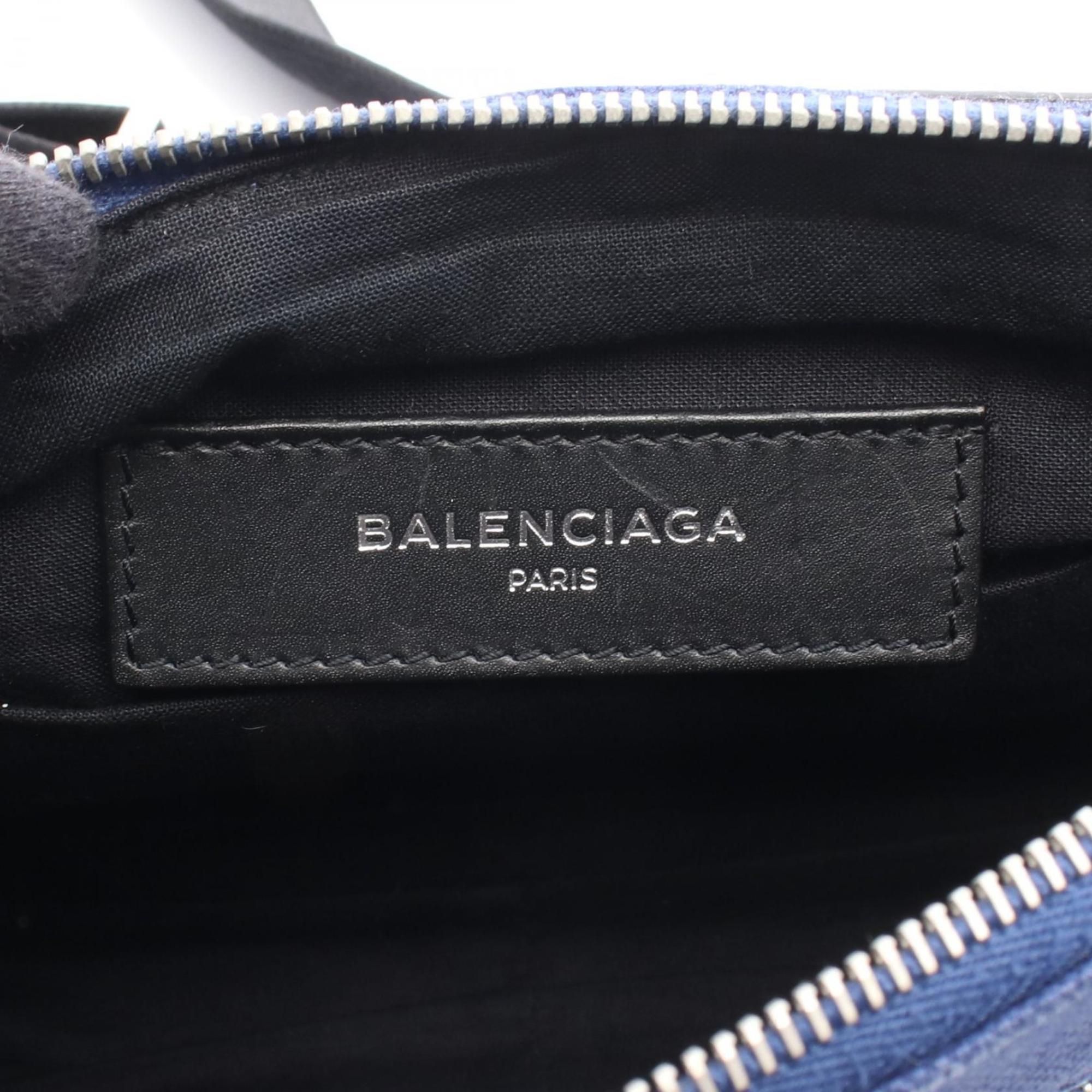 Balenciaga Black Navy Canvas Leather Fanny Pack (Pre-Owned)