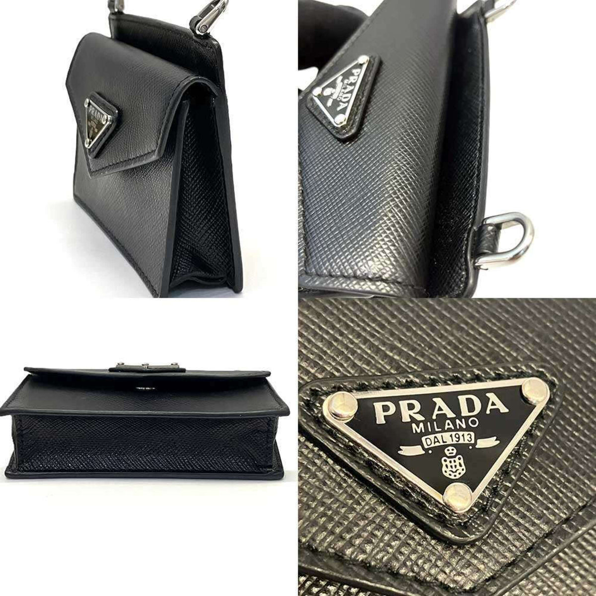 Prada Black Saffiano Triangle Shoulder Bag (Pre-Owned)