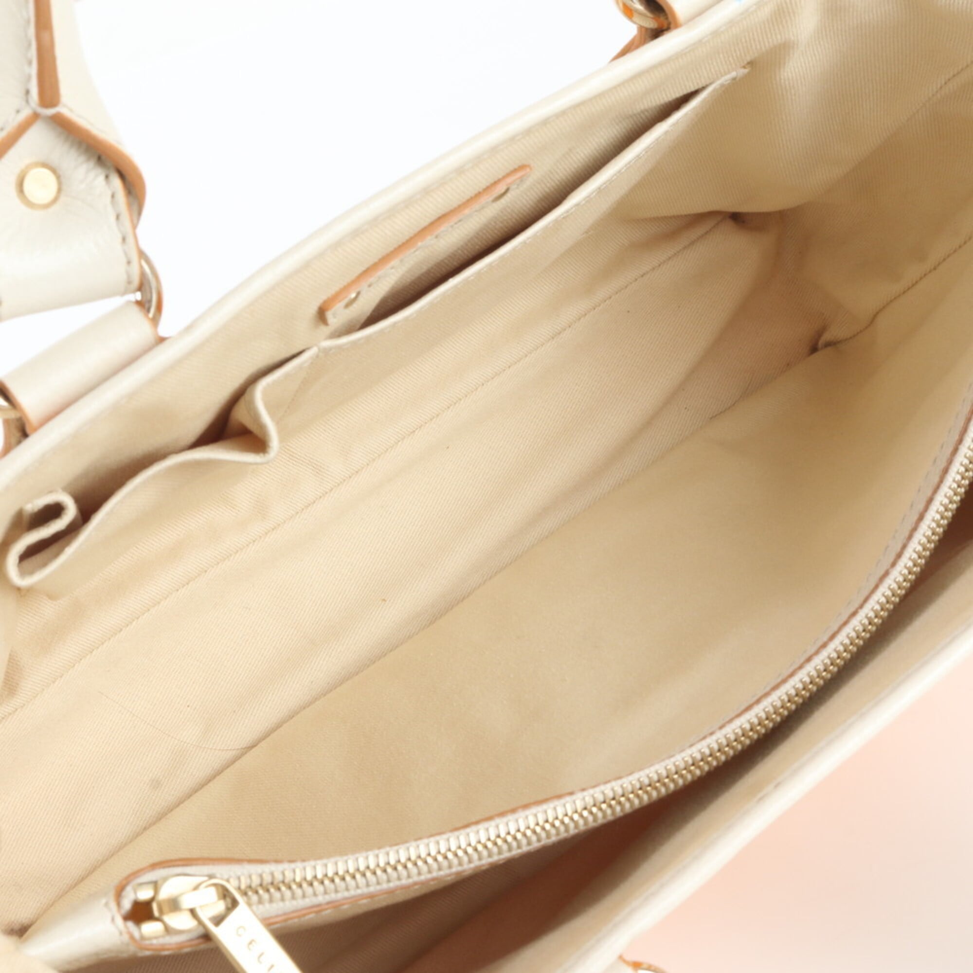 Celine Ivory Orange Canvas Leather Handbag Tote Bag (Pre-Owned)