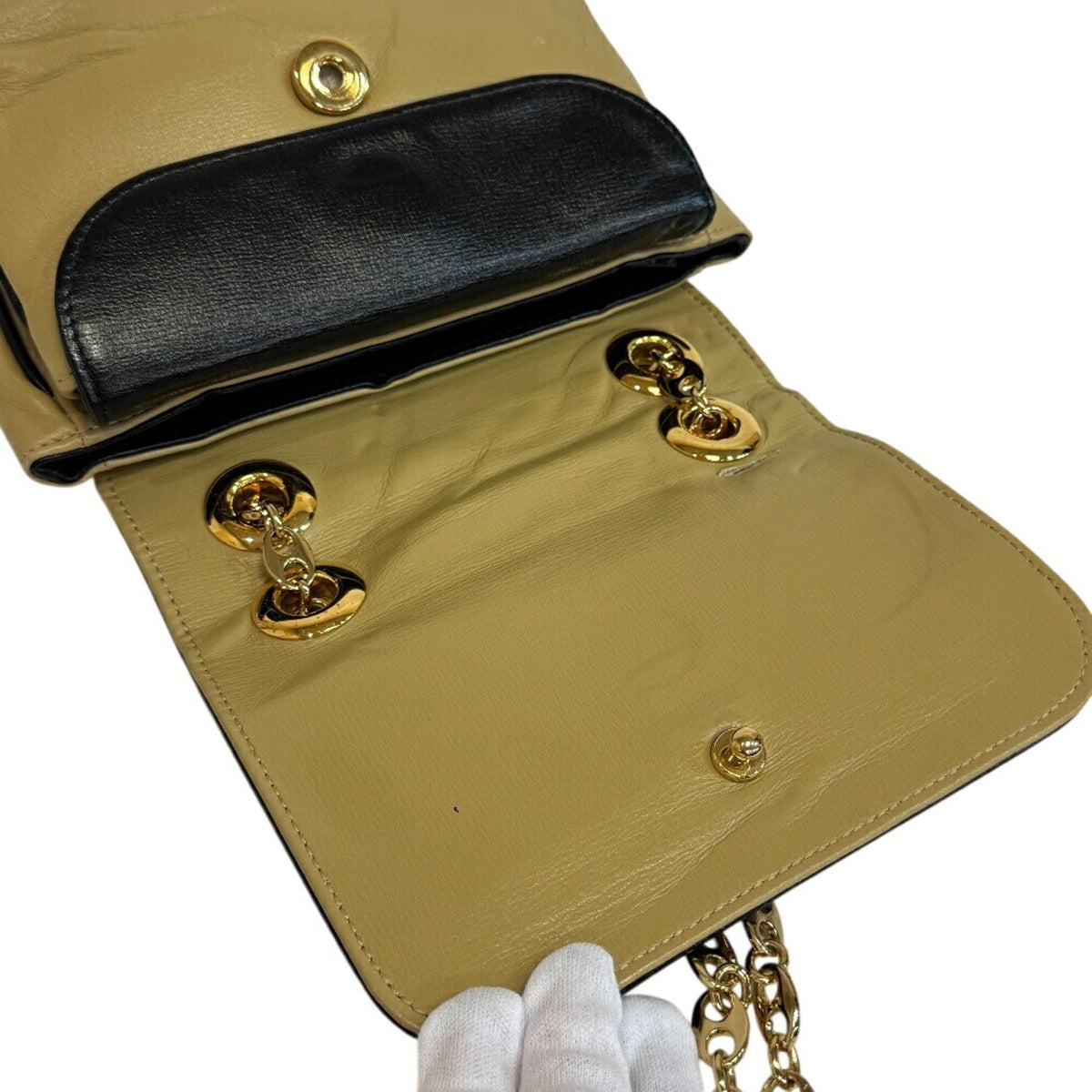 Gucci Beige Black Leather Handbag Shoulder Bag (Pre-Owned)