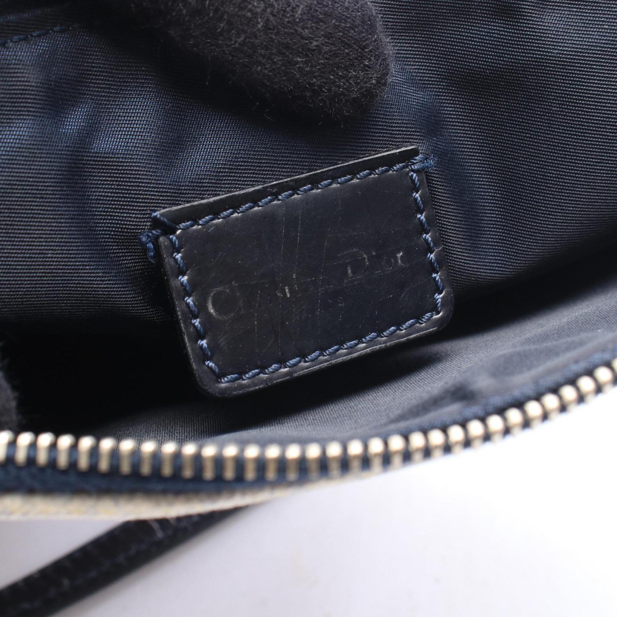 Christian Dior Gray Multi-Color Navy Canvas Leather Handbag Saddle Bag (Pre-Owned)