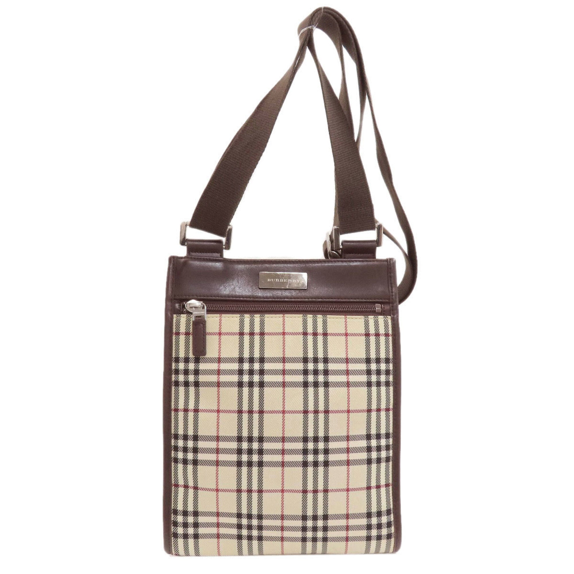 Burberry Beige Brown Canvas Leather Shoulder Bag (Pre-Owned)