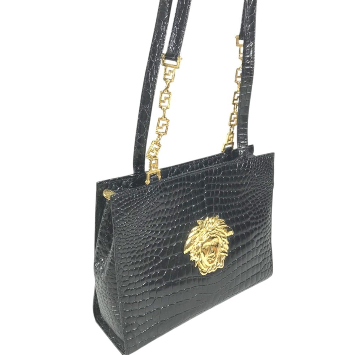 Versace Black Leather Shoulder Bag Tote Bag (Pre-Owned)