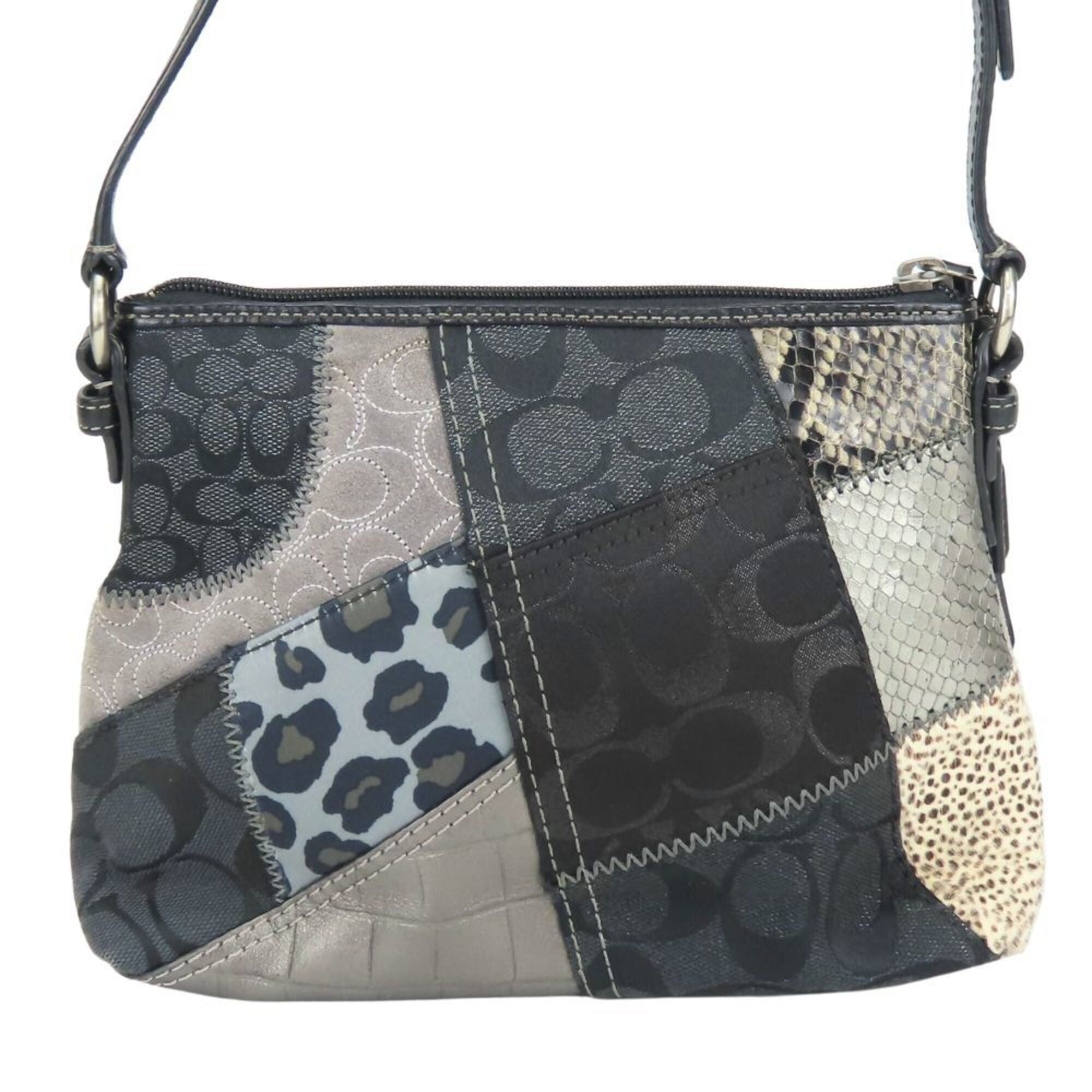 Coach Black Gray Canvas Leather Handbag (Pre-Owned)