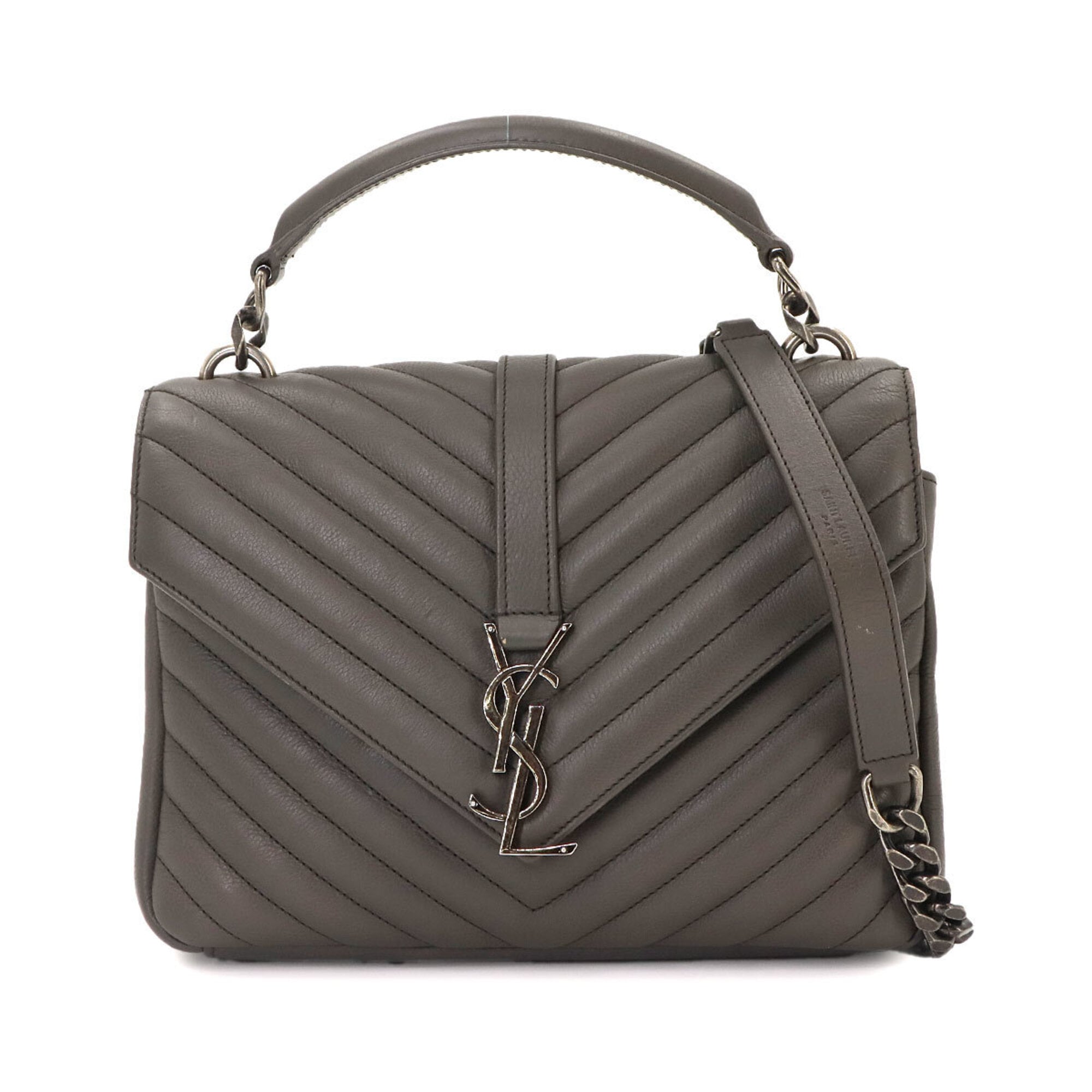 Saint Laurent Gray Leather Handbag Shoulder Bag (Pre-Owned)
