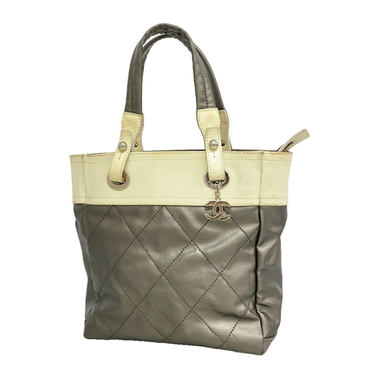 Chanel Ivory Silver Canvas Tote Bag (Pre-Owned)