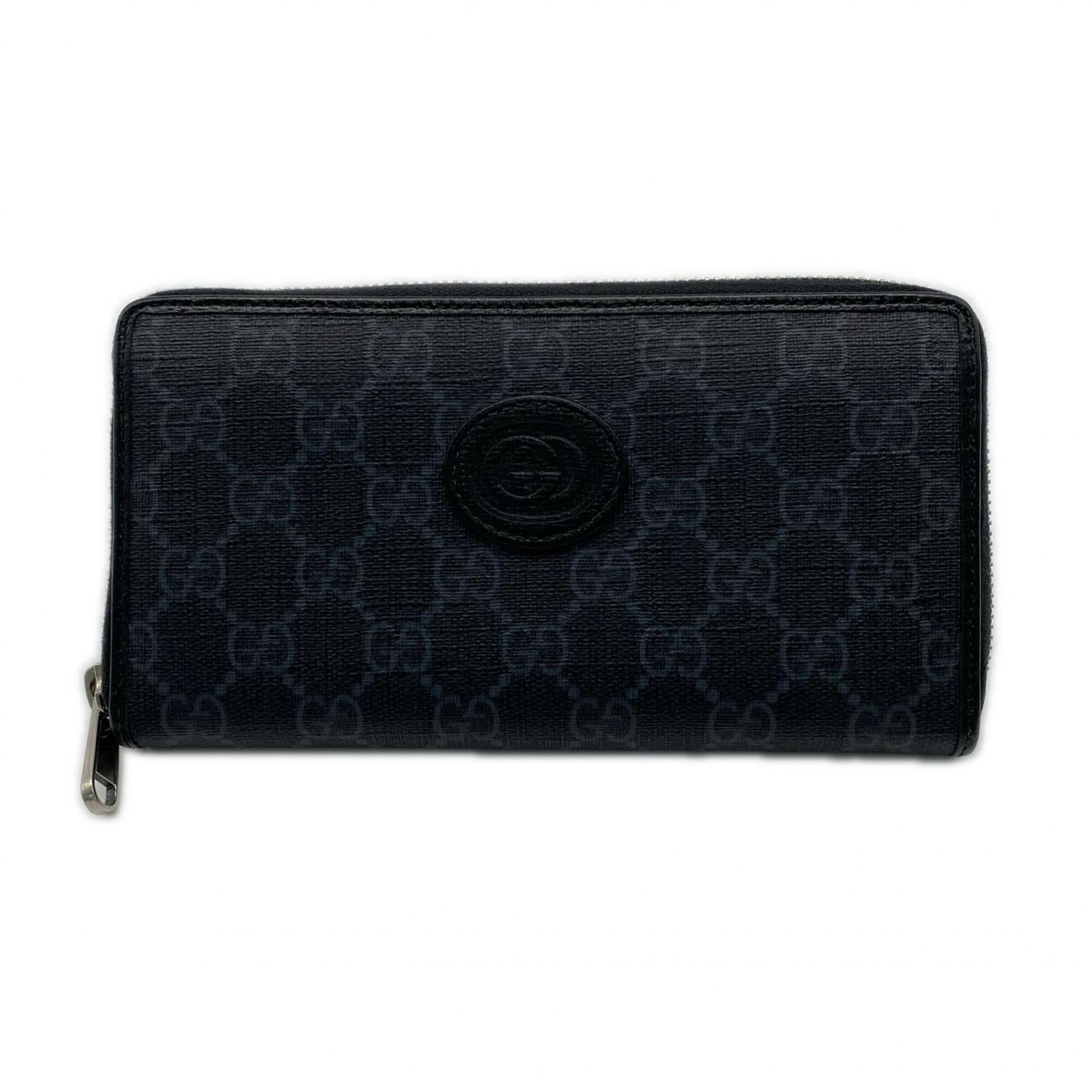 Gucci Gg Supreme Black Gray Coated Canvas Leather Long Wallet (Bi-Fold) (Pre-Owned)